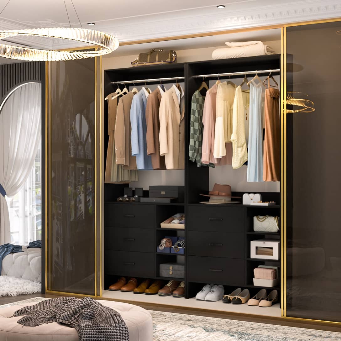 Aheaplus - 5FT Closet System with 6 Drawers, 59'' Walk-in Closet Organizer with Hanging Rods for Small Space - Black