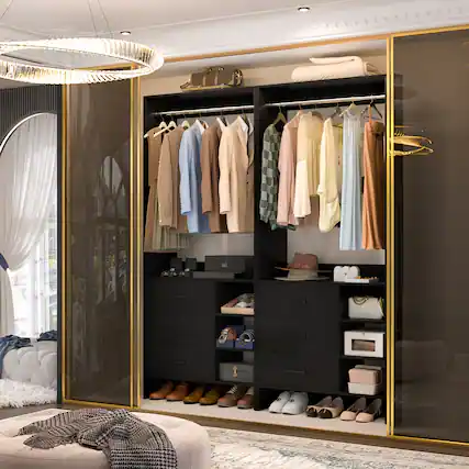 Front. Aheaplus - 5FT Closet System with 6 Drawers, 59'' Walk-in Closet Organizer with Hanging Rods for Small Space - Black.