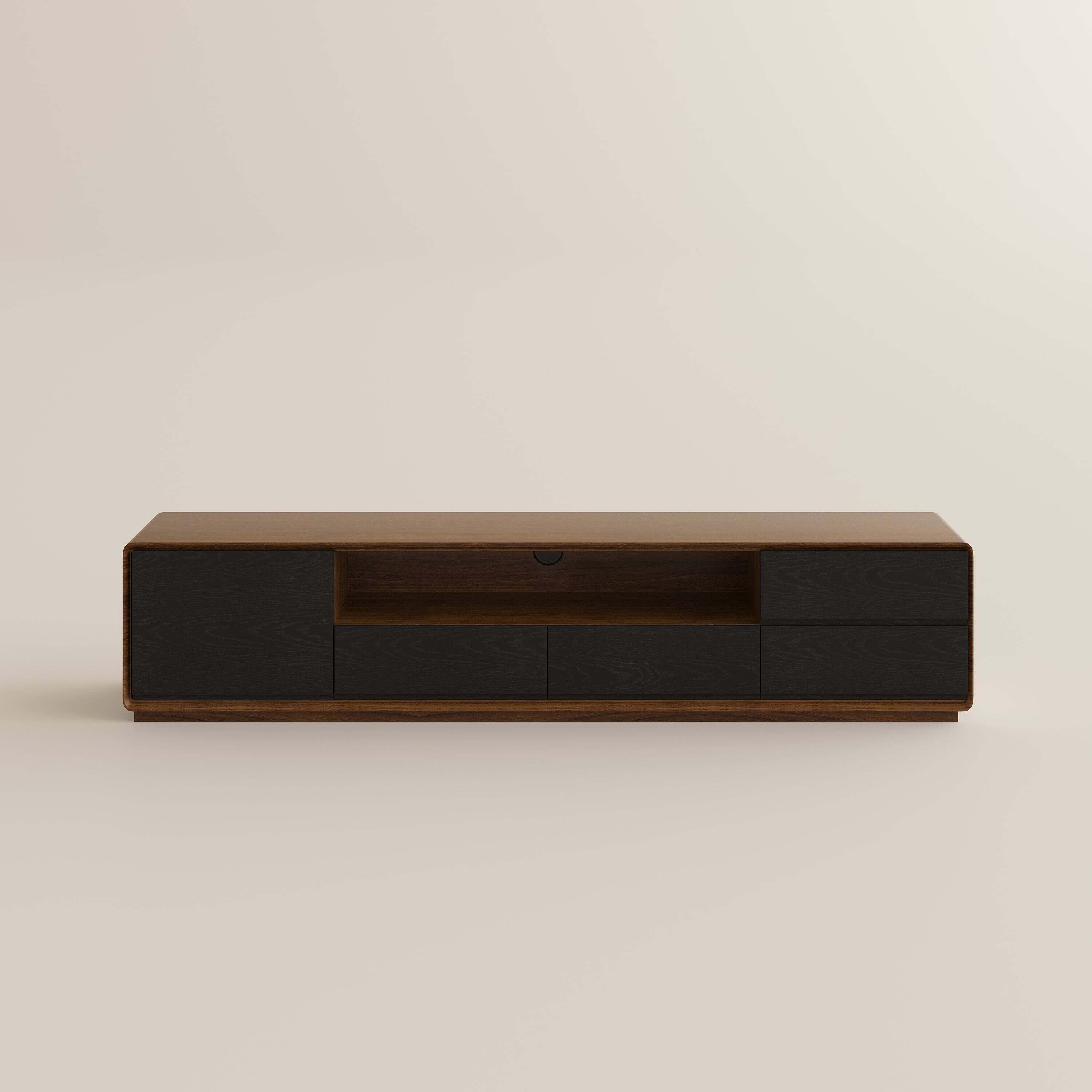 Alt View 9. POVISON - 70.87"Modern Wood TV Stand, Lowline TV Console With Drawers, Open Storage, Cabinet, Walnut Veneer, Fully-Assembled - Dark Wood & Black.