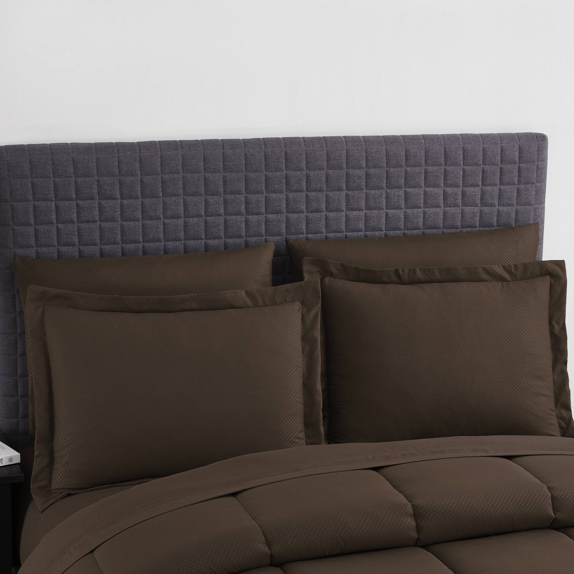 Angle. Sweet Home Collection - 8 Piece Embossed Checkered Bed in a Bag All Season Complete Set with Sheets - King - Chocolate.