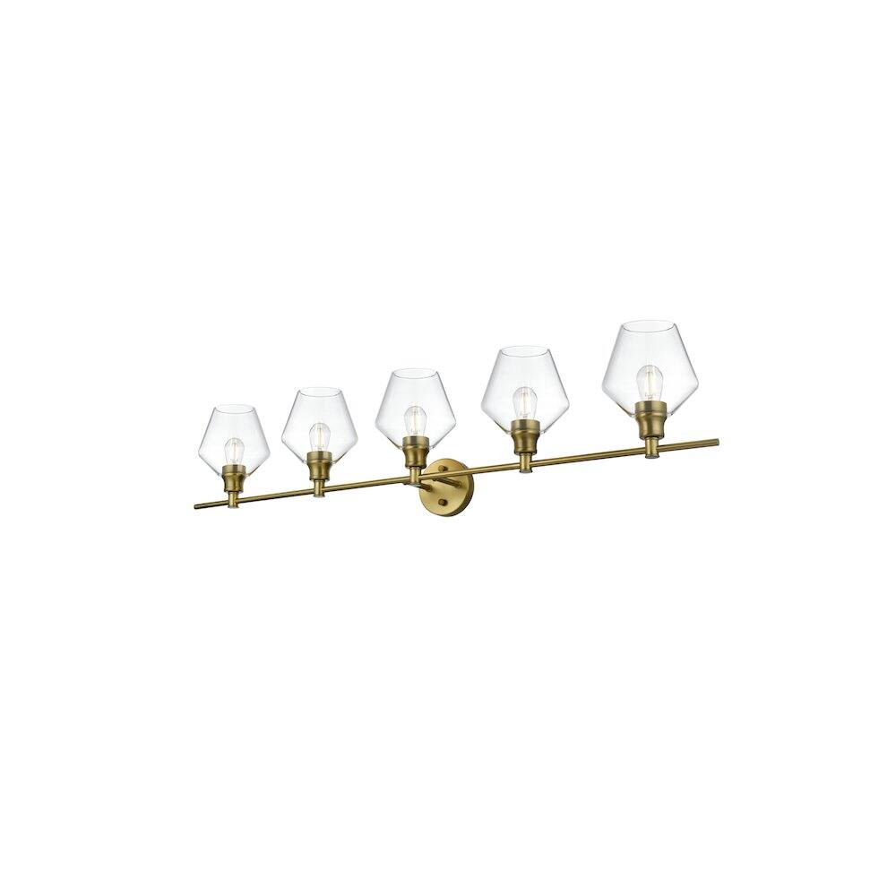 Left. Living District - Gene 5 Light Satin Gold and Clear Glass Wall Sconce - Satin Gold.