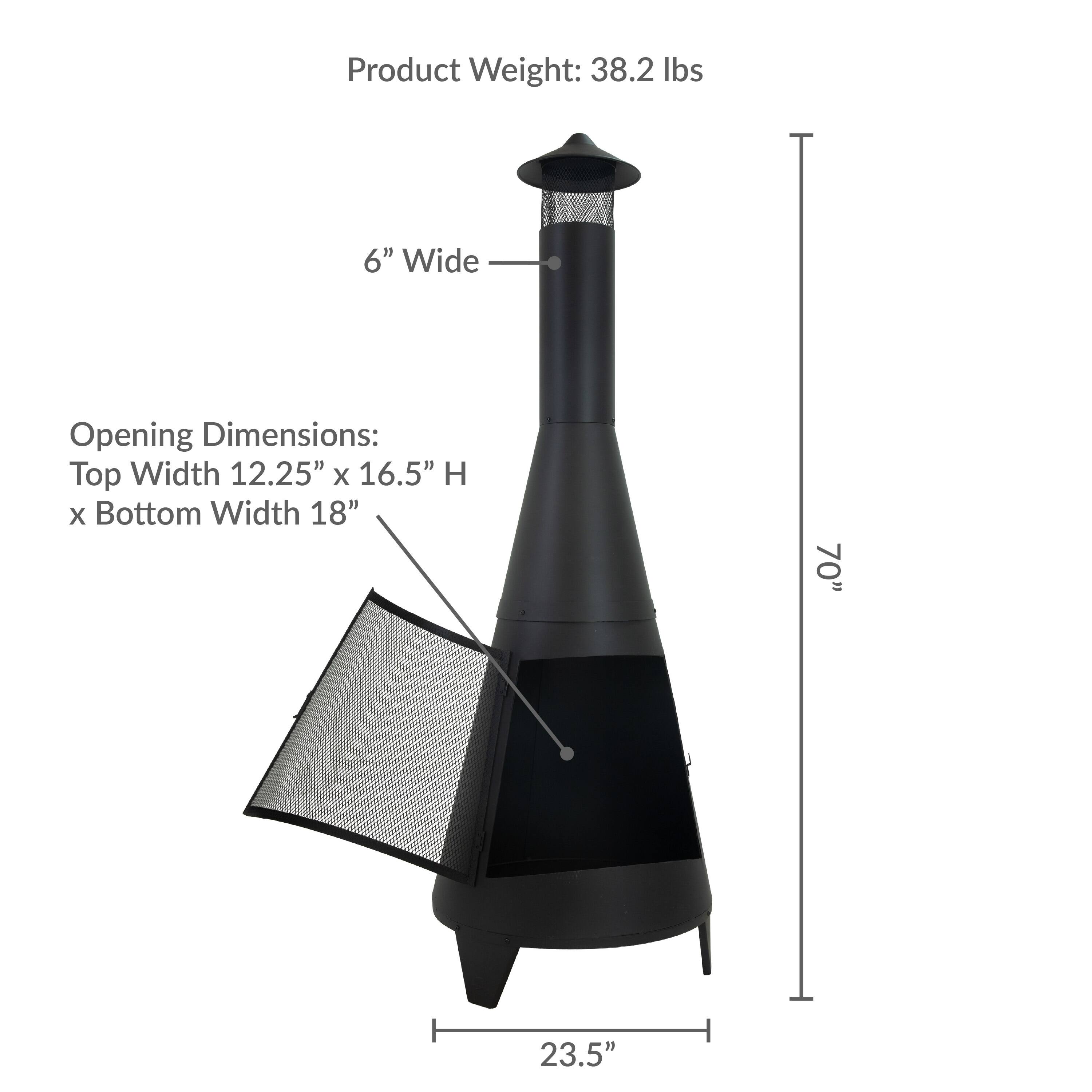 Product Weight: 38.2 lbs

Opening Dimensions:
Top Width 12.25" x 16.5" H x Bottom Width 18"

Height: 70"

Width: 6"