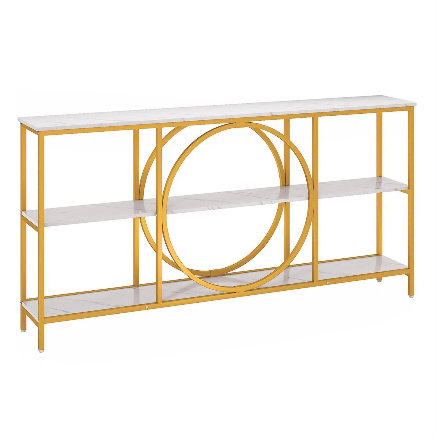 Alt View 3. Pefilos - 36-Inch 2-Layer Console Table, Wooden Open Shelves, Metal Frame with Anti-Tip Kits - White.