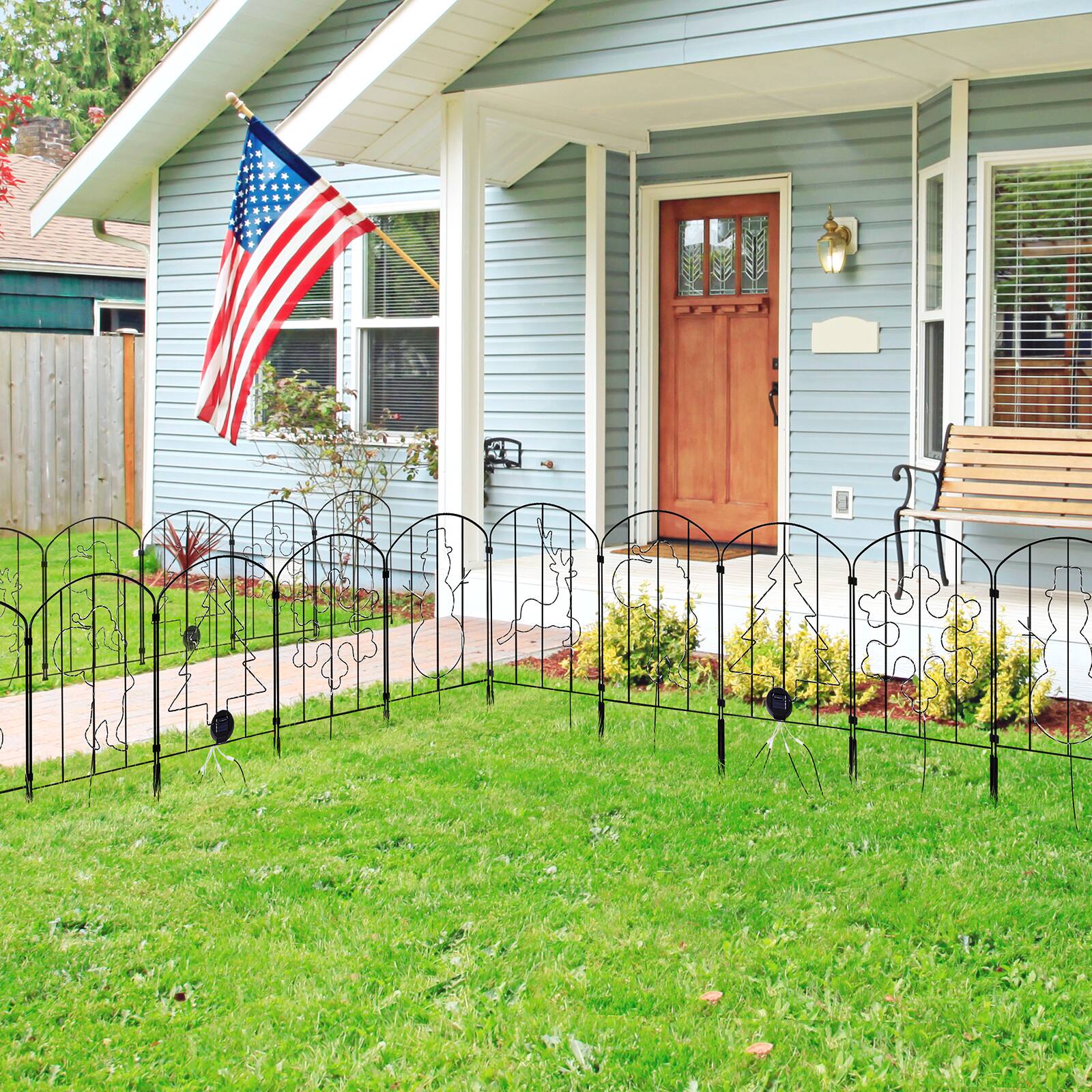 Alt View 1. Oumilen - 10 Pack Solar Christmas Tree Metal Garden Fence Panels, Lighted Decorative Border Stakes for Yard Holiday Outdoor Decor.