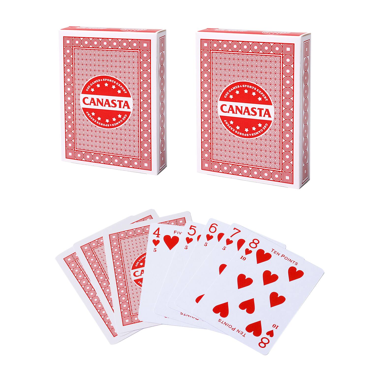 GSE Games & Sports Expert - 2-Deck Canasta Cards with Point Values, Included Canasta and Hand & Foot Game Rules - Red