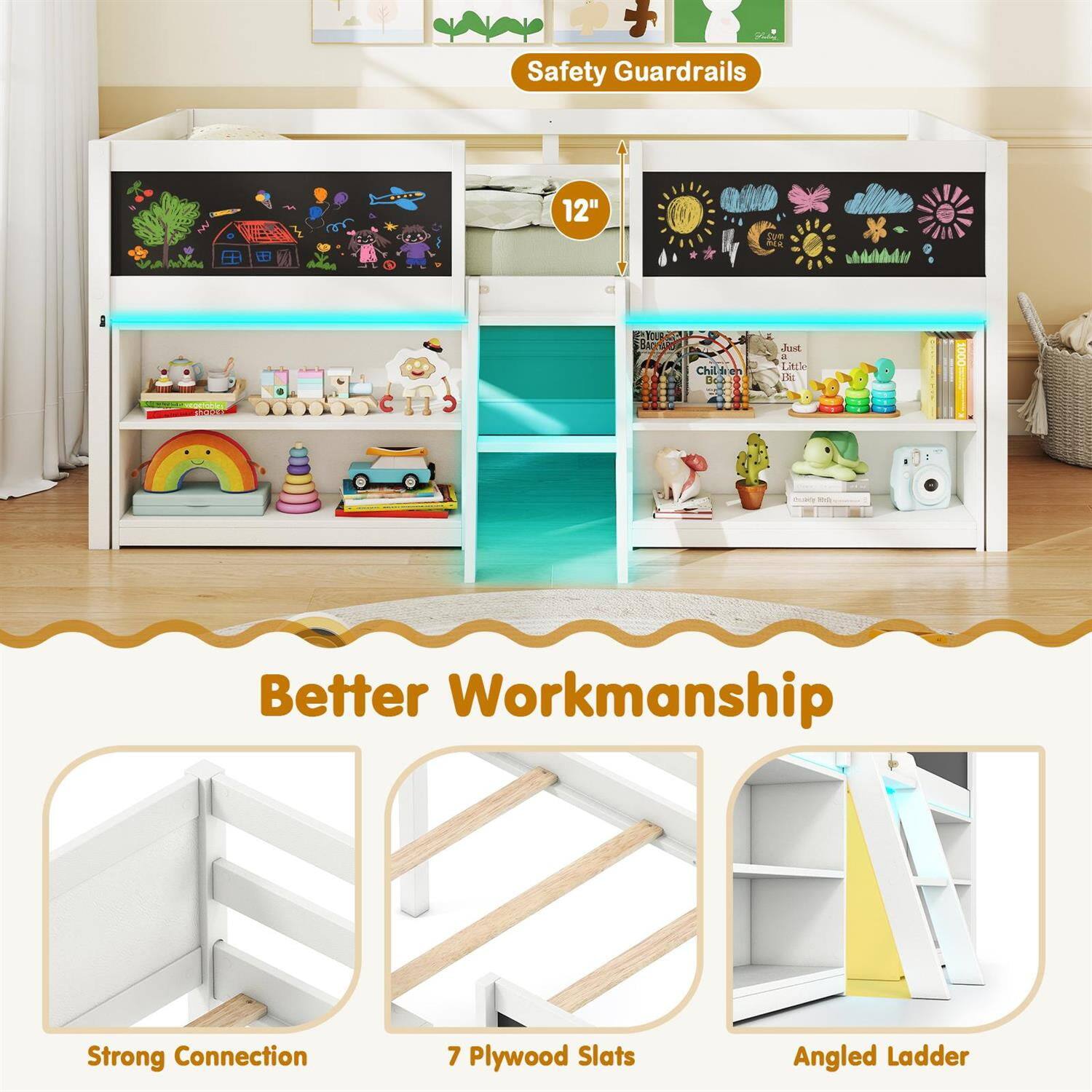 Safety Guardrails  
12" Bore  
Children de hond a + Lerle  

Better Workmanship  
Strong Connection  
7 Plywood Slats  
Angled Ladder