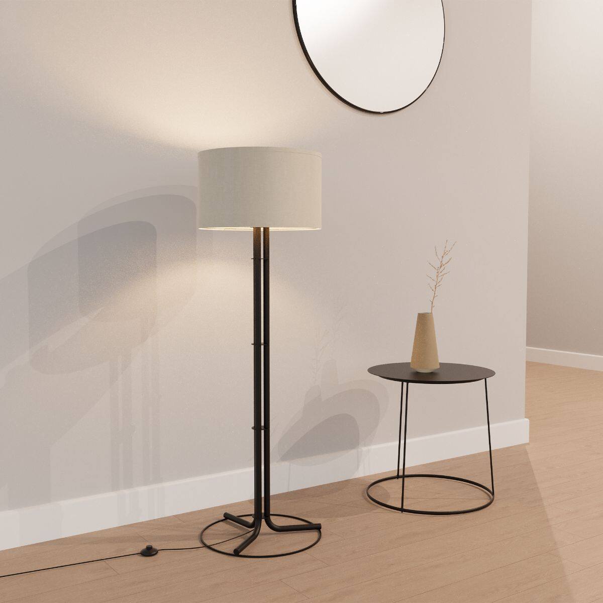 Left. Infibrite - Classic Elegance 62 Inch Floor Lamp with Cylindrical Shade, E26 Bulb Compatible - White.