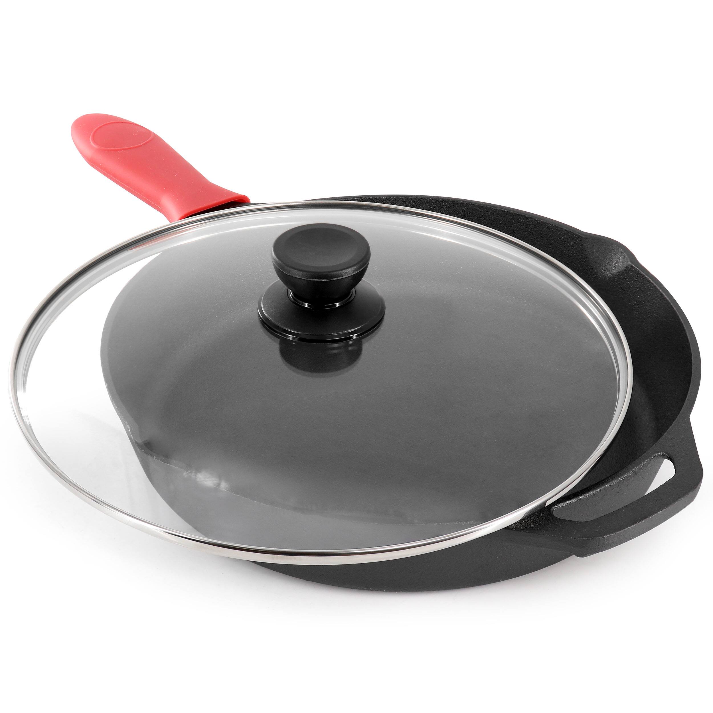 Alt View 2. MegaChef - MegaChef 12 Inch Pre-Seasoned Cast Iron Skillet with Tempered Glass Lid - Black and Red.
