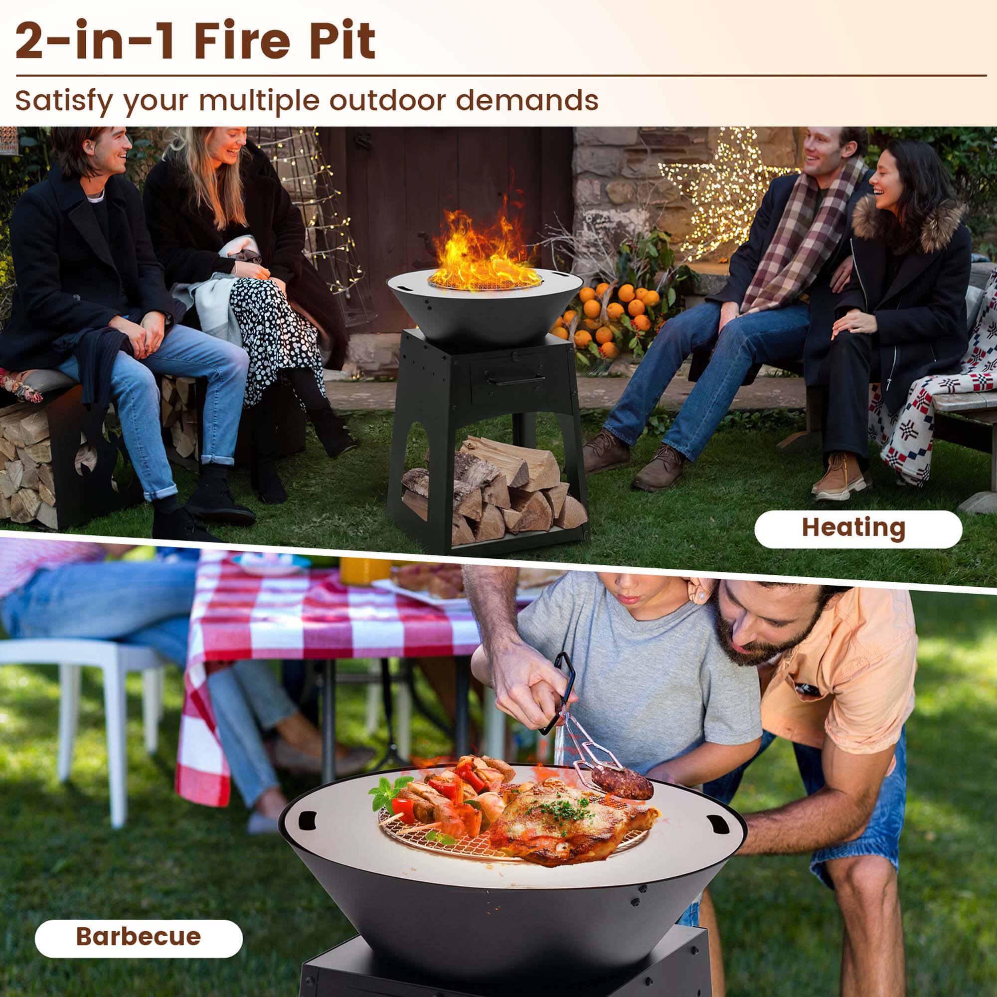 2-in-1 Fire Pit: Satisfy Your Multiple Outdoor Demands with Heating and Barbecue