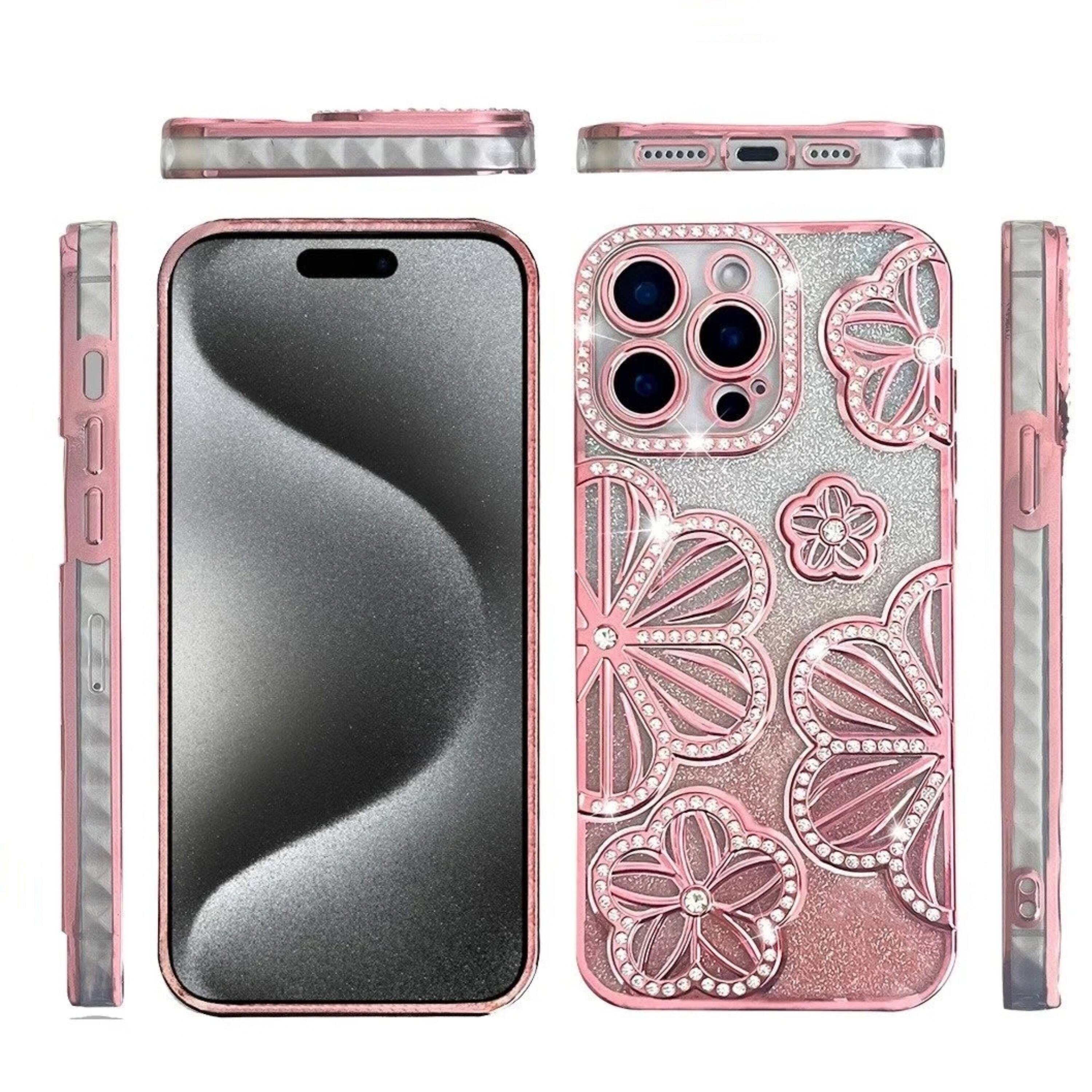 Kitcheniva Floral 3D Rhinestone Glitter Protective Phone Case With 2 ...