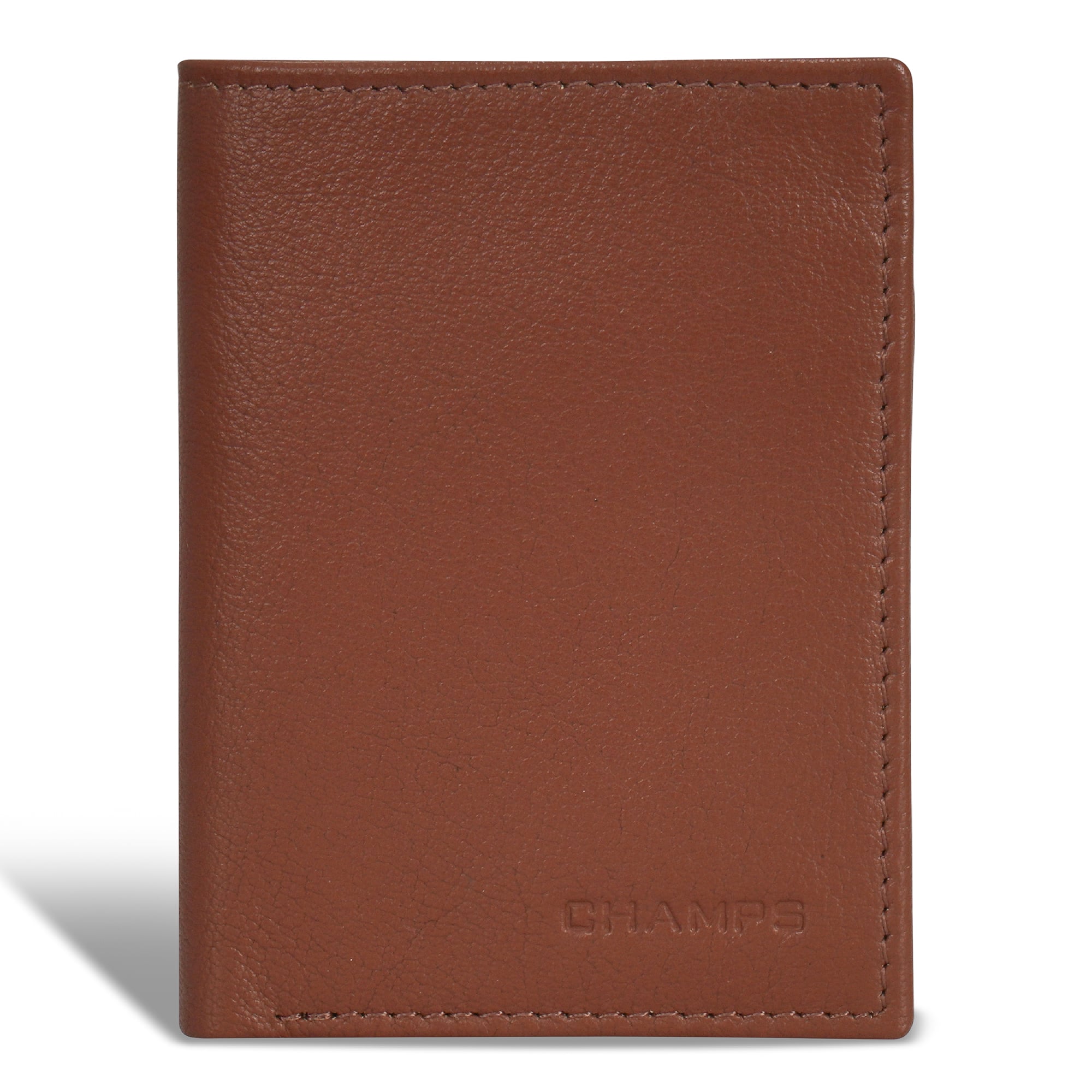 Front. Champs - Onyx Collection Leather Vertical Slim Wallet - Brown.