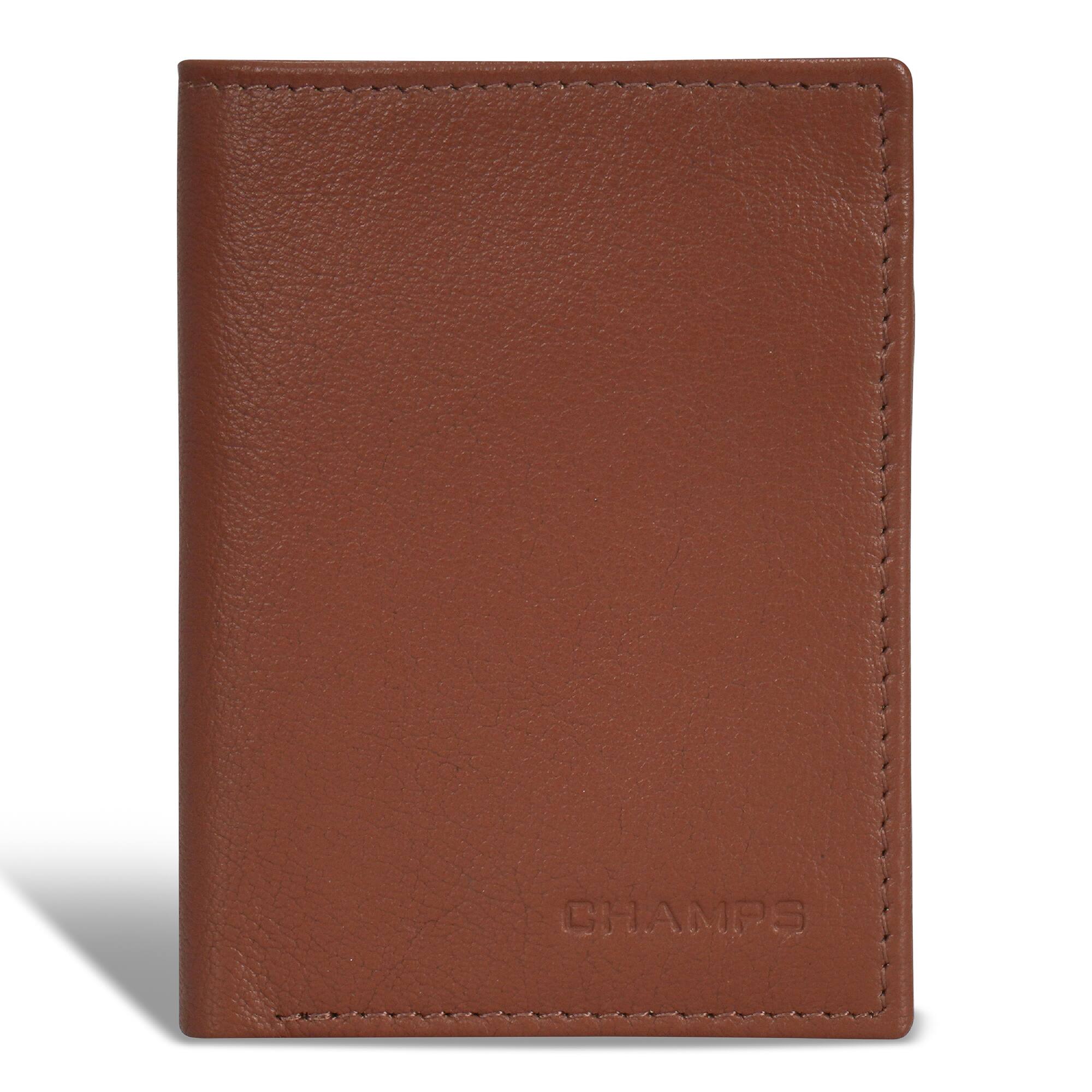 Front. Champs - Onyx Collection Leather Vertical Slim Wallet - Brown.
