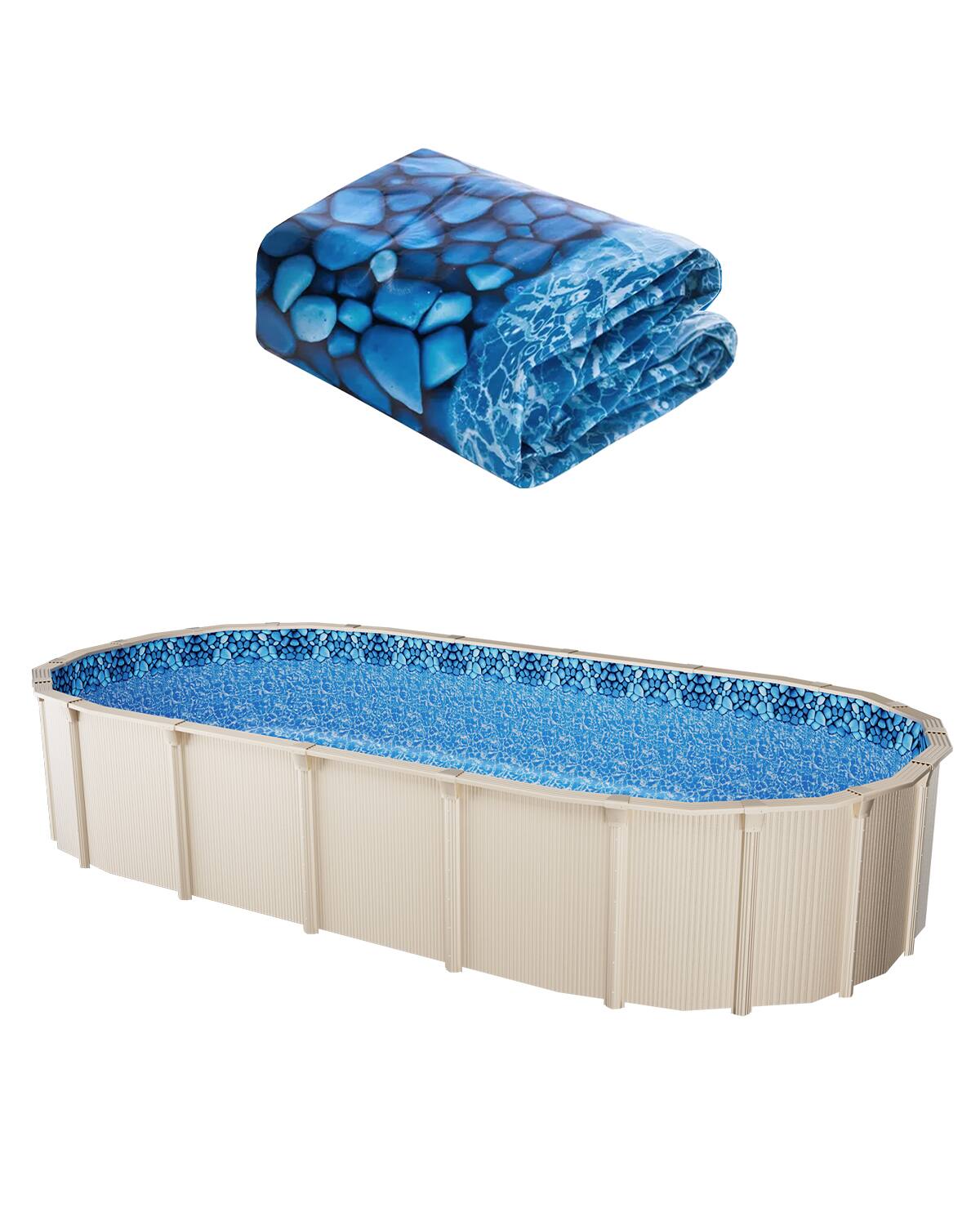 Front. VEVOR - 15 x 30 ft Oval Pool Liner, Unibead Above Ground Pool Liners, 52in Wall Height, Durable Standard Gauge Vinyl - blue.