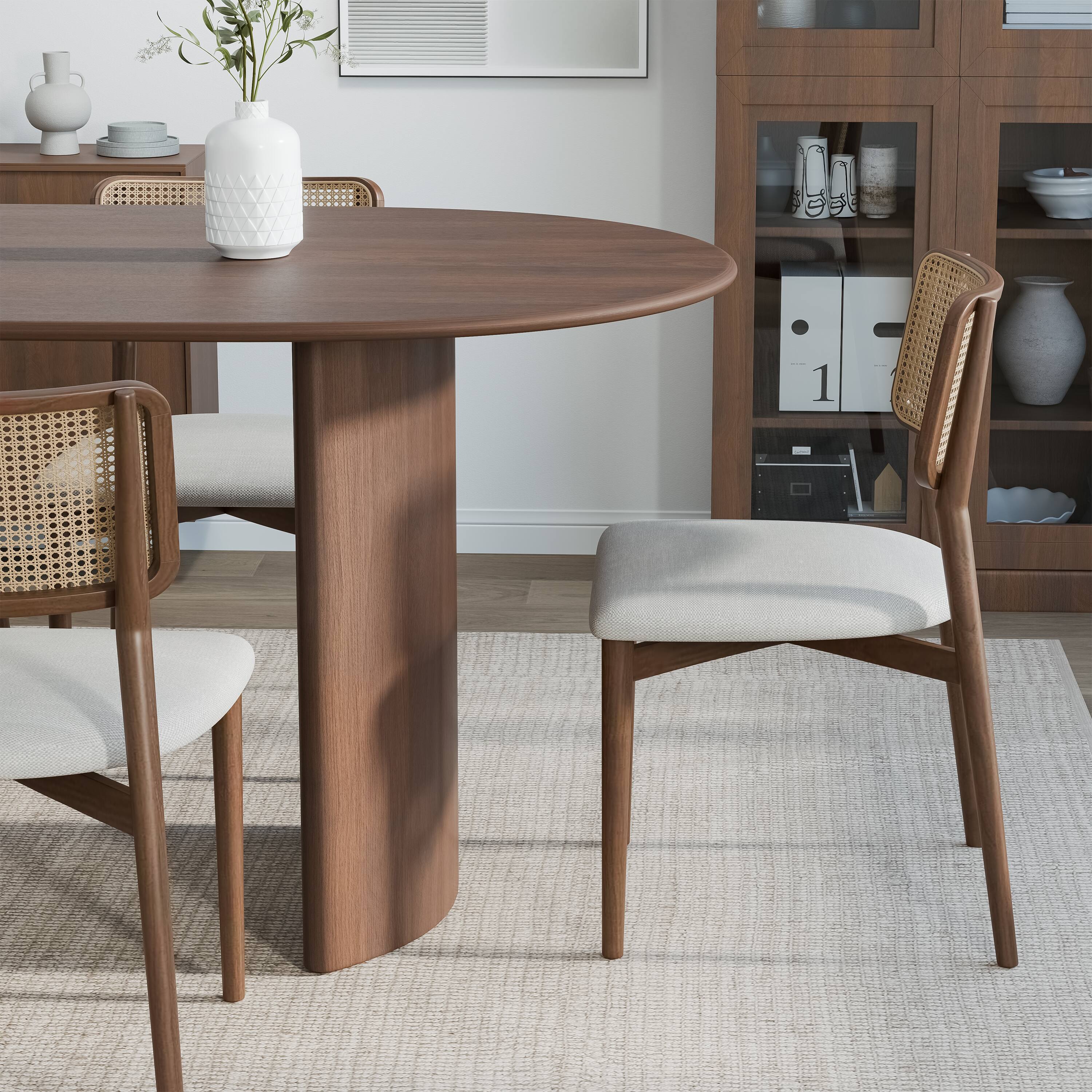 Left. Lirago - 67" Oval Dining Table Solid Wood - Double Pedestal Kitchen Table Seats 6, Classic Dining Room Table for Home - Brown.