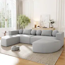 LUCKY ONE - 114.9" Boneless Modular Free-Combined Compression Sofa Bed w/ Curved Ends Deep Seating - Gray