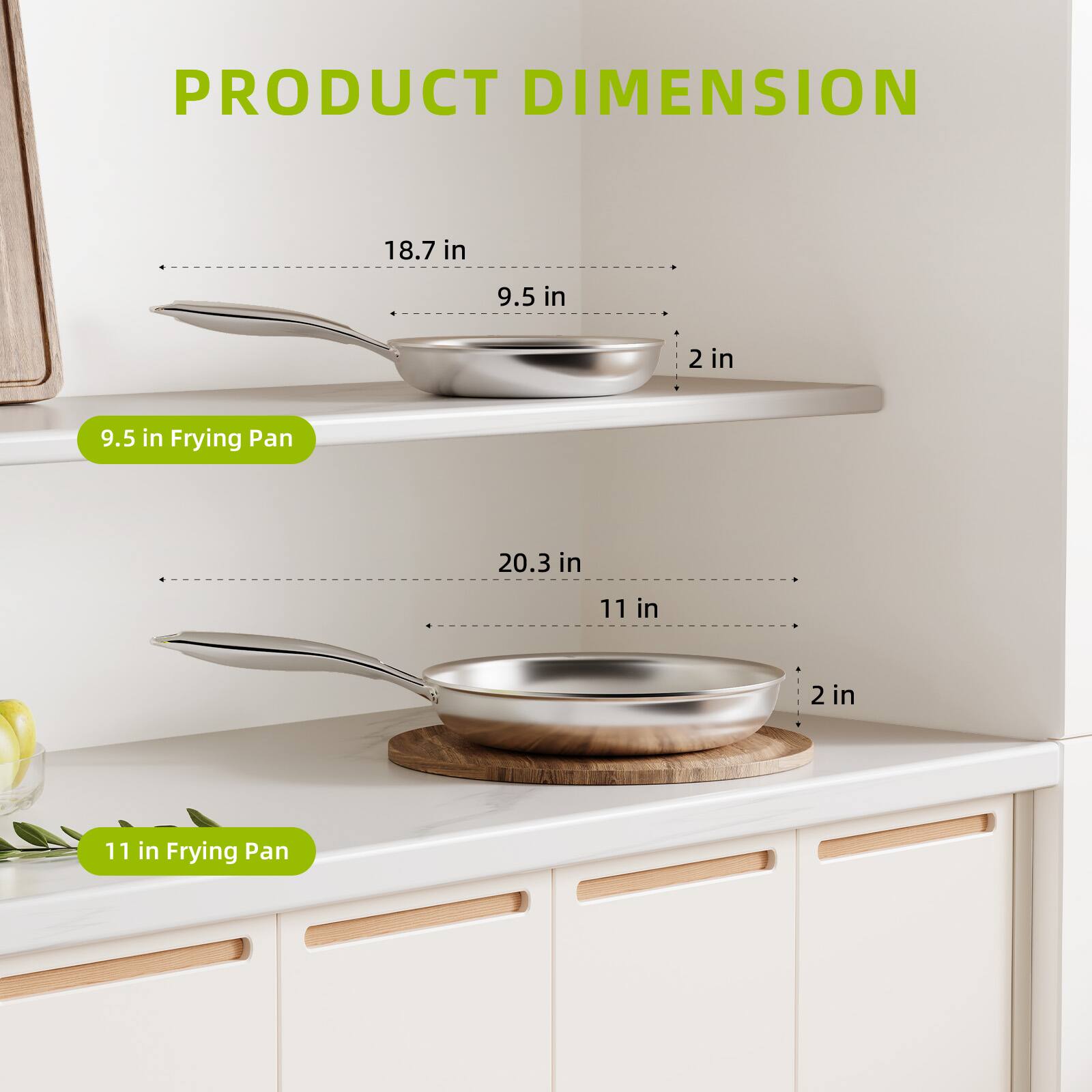 PRODUCT DIMENSION

18.7 in x 9.5 in x 2 in - 9.5 in Frying Pan

20.3 in x 11 in x 2 in - 11 in Frying Pan