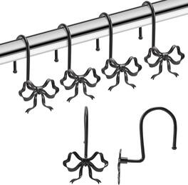 Acteck - Bow Shower Curtain Hooks, 12 Pack Metal Decorative Rings, Rustproof Bow Knot Design for Bathroom Bedroom Living Room - Black
