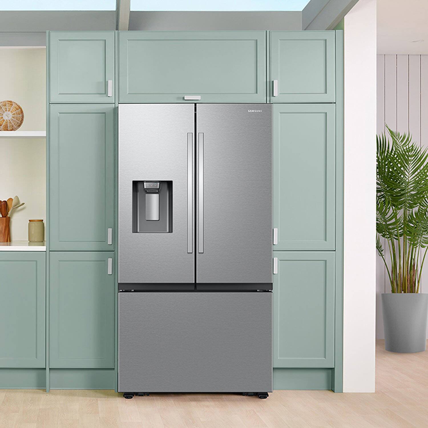 Alt View 16. Samsung - Bespoke AI 31 cu. ft. Mega Capacity 3-Door French Door Refrigerator with External Water & Ice Dispenser - Stainless Steel.