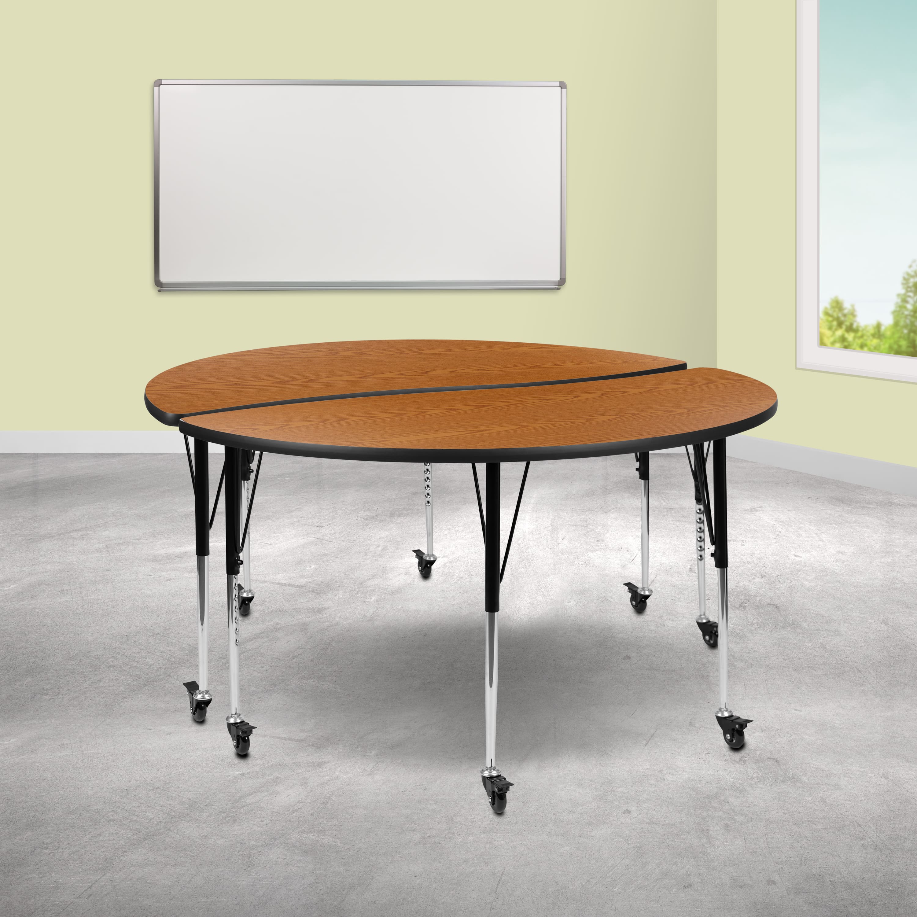 "Emma + Oliver - 2 Piece Mobile 60"" Circle Collaborative Grey Adjustable Activity Table Set - Oak" price history on PriceWatchPro