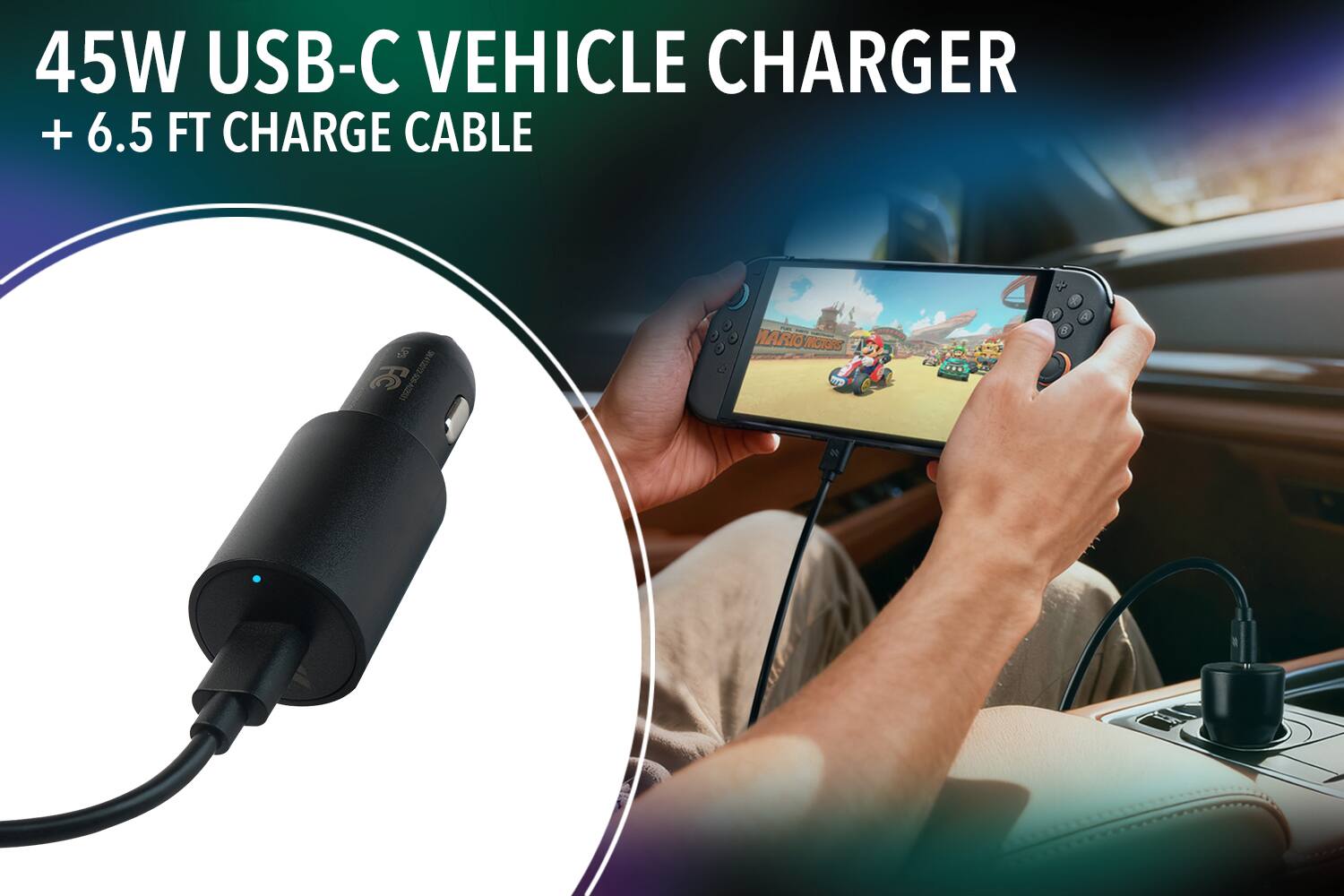 45W USB-C VEHICLE CHARGER + 6.5 FT CHARGE CABLE
