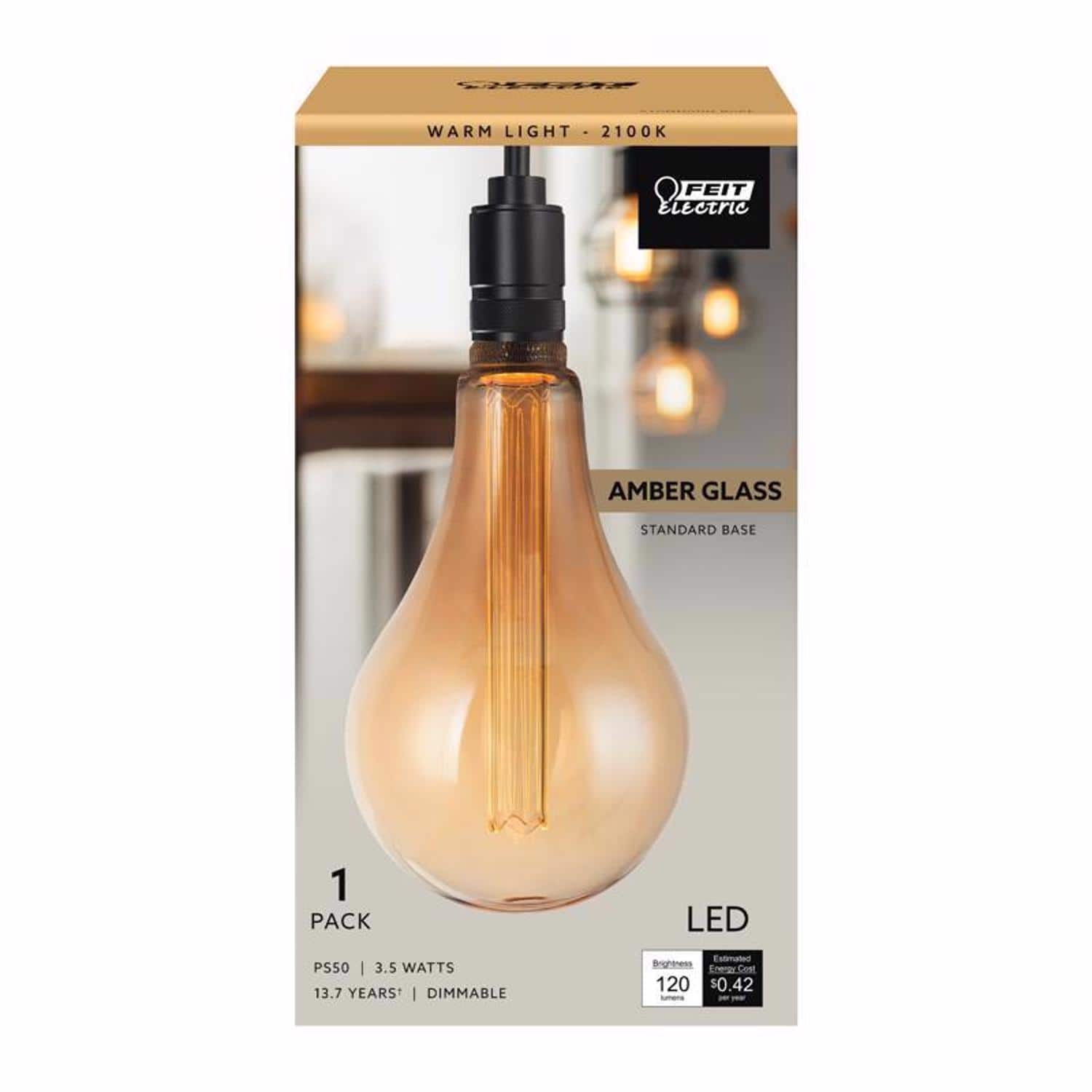 FEIT ELECTRIC - Feit PS50 E26 (Medium) Filament LED Bulb Warm White 60 Watt Equivalence 1 pk price history on PriceWatchPro