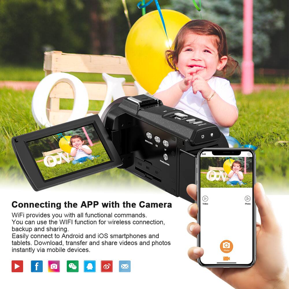 Connecting the APP with the Camera

WiFi provides you with all functional commands. You can use the WIFI function for wireless connection, backup and sharing. Easily connect to Android and iOS smartphones and tablets. Download, transfer and share videos and photos instantly via mobile devices.