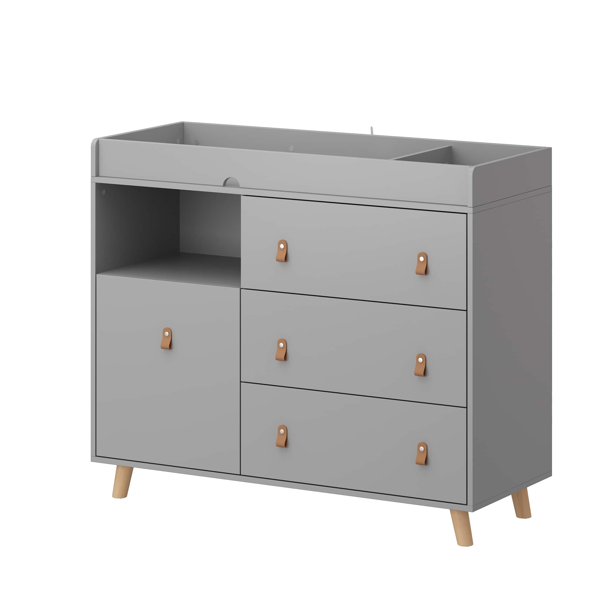 FUFU & GAGA - FUFU&GAGA Steel - Frame Storage Bed: LED Lights, Multi - Drawer & Modern Style - Gray