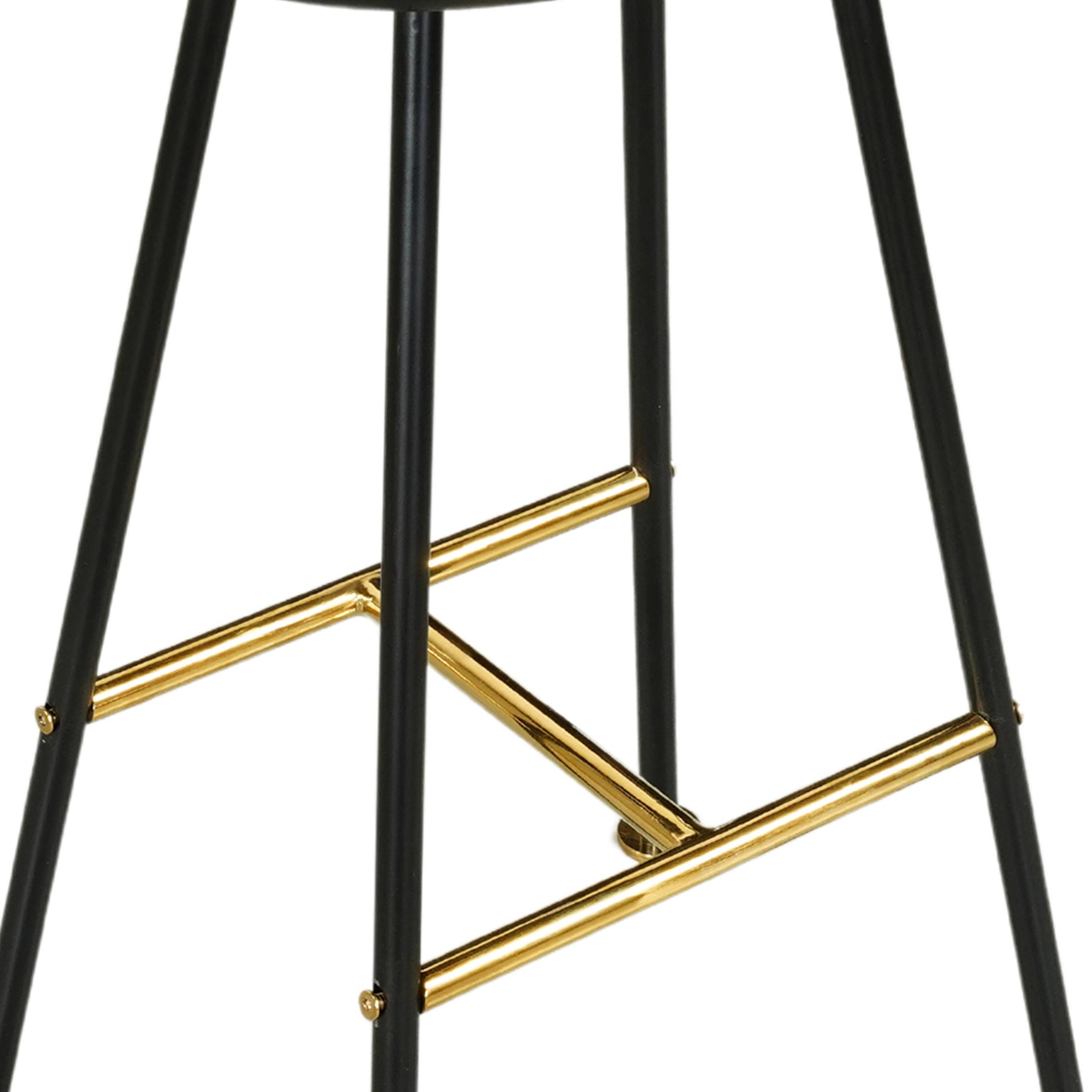 Alt View 4. Manhattan Lane - Elira 24" Backless Counter Stool with Mango Wood Saddle Seat | Black Iron Legs | Gold Footrest - Black, Gold.