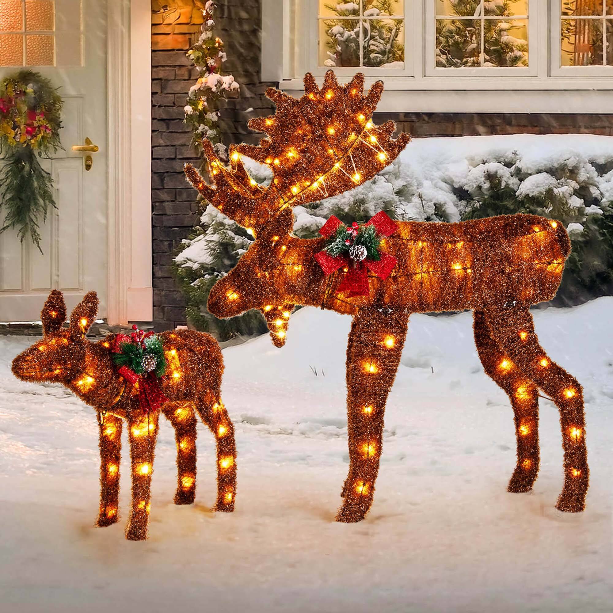 Alt View 4. Costway - Costway 2 PCS Lighted Moose Family Light-up Xmas Deer Decorations with 170 LED Lights - Brown.