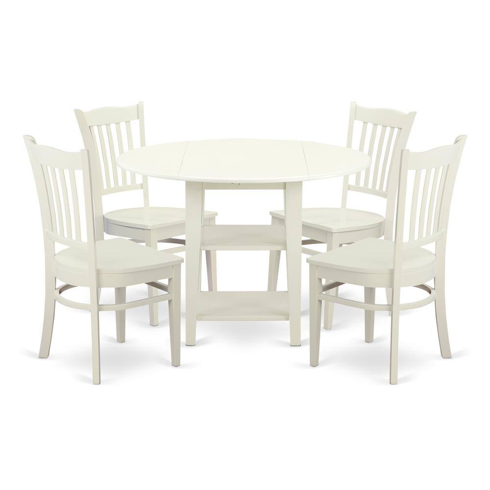 Back. East West Furniture - Dining Room Set Linen White - Brown.