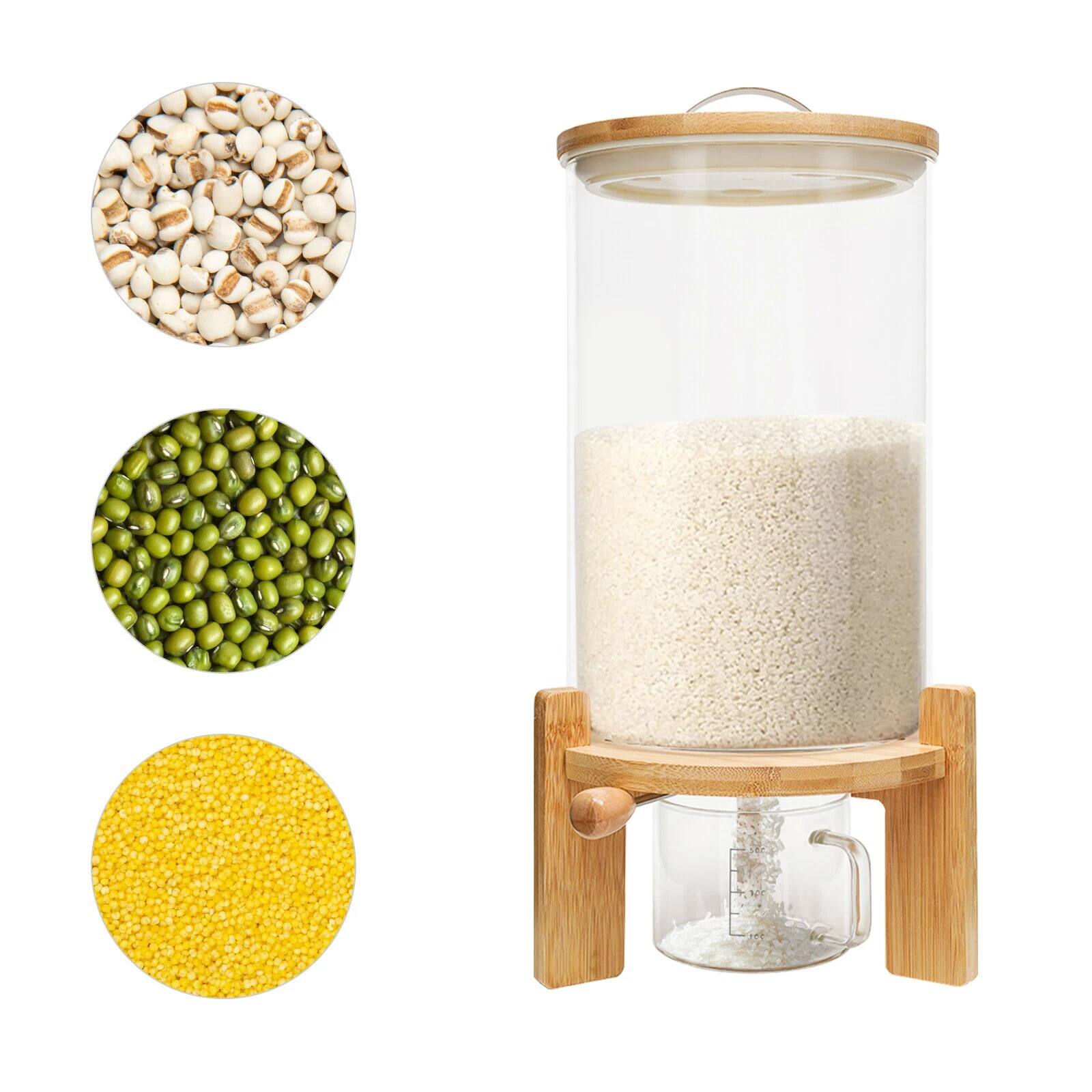 Angle. Home Collection - 7.5L Glass Rice and Grain Storage Dispenser with Bamboo Stand and Valve - Clear (Glass) and Natural (Bamboo).
