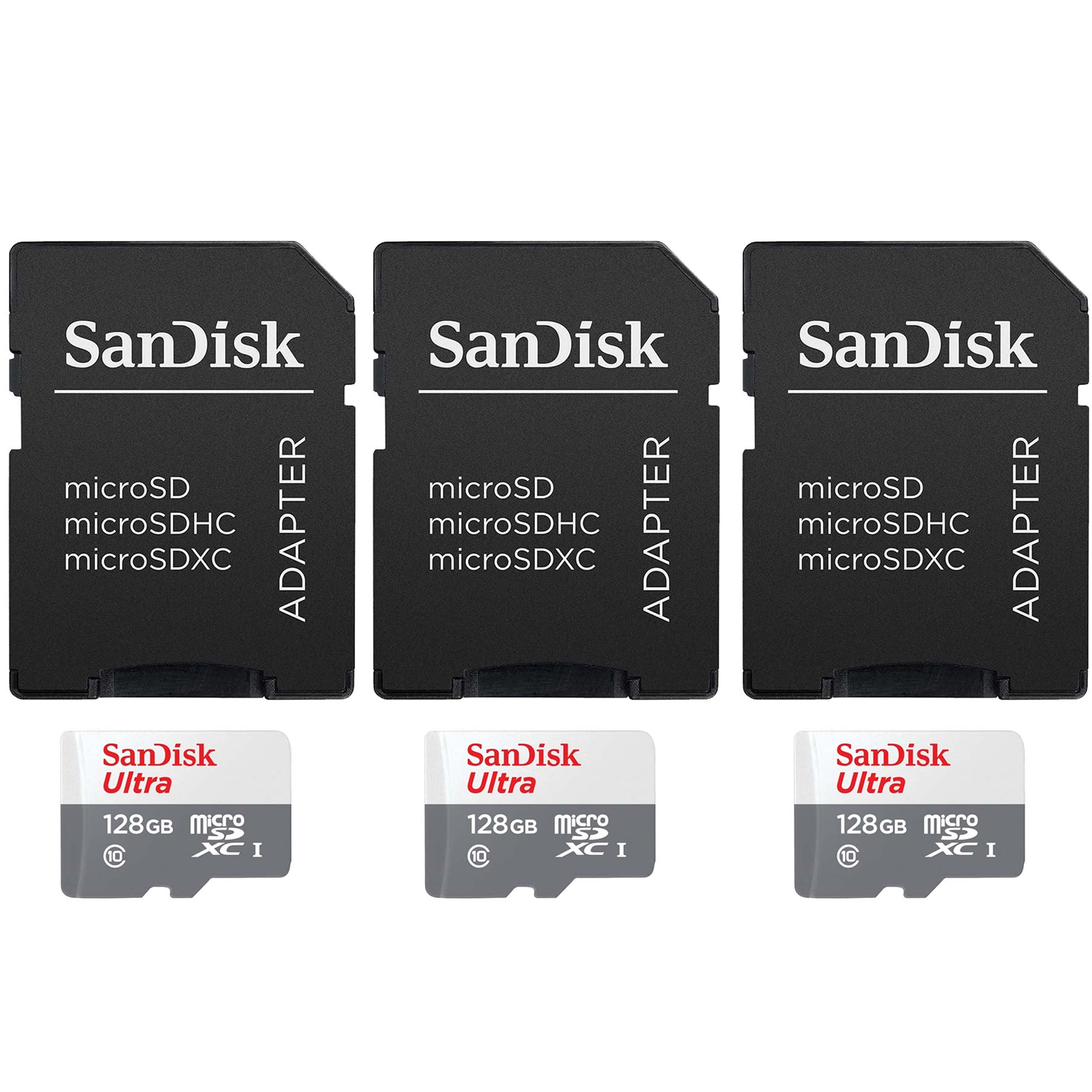 3 Units SanDisk  128GB Ultra UHS-I microSDHC Memory Card with SD Adapter
