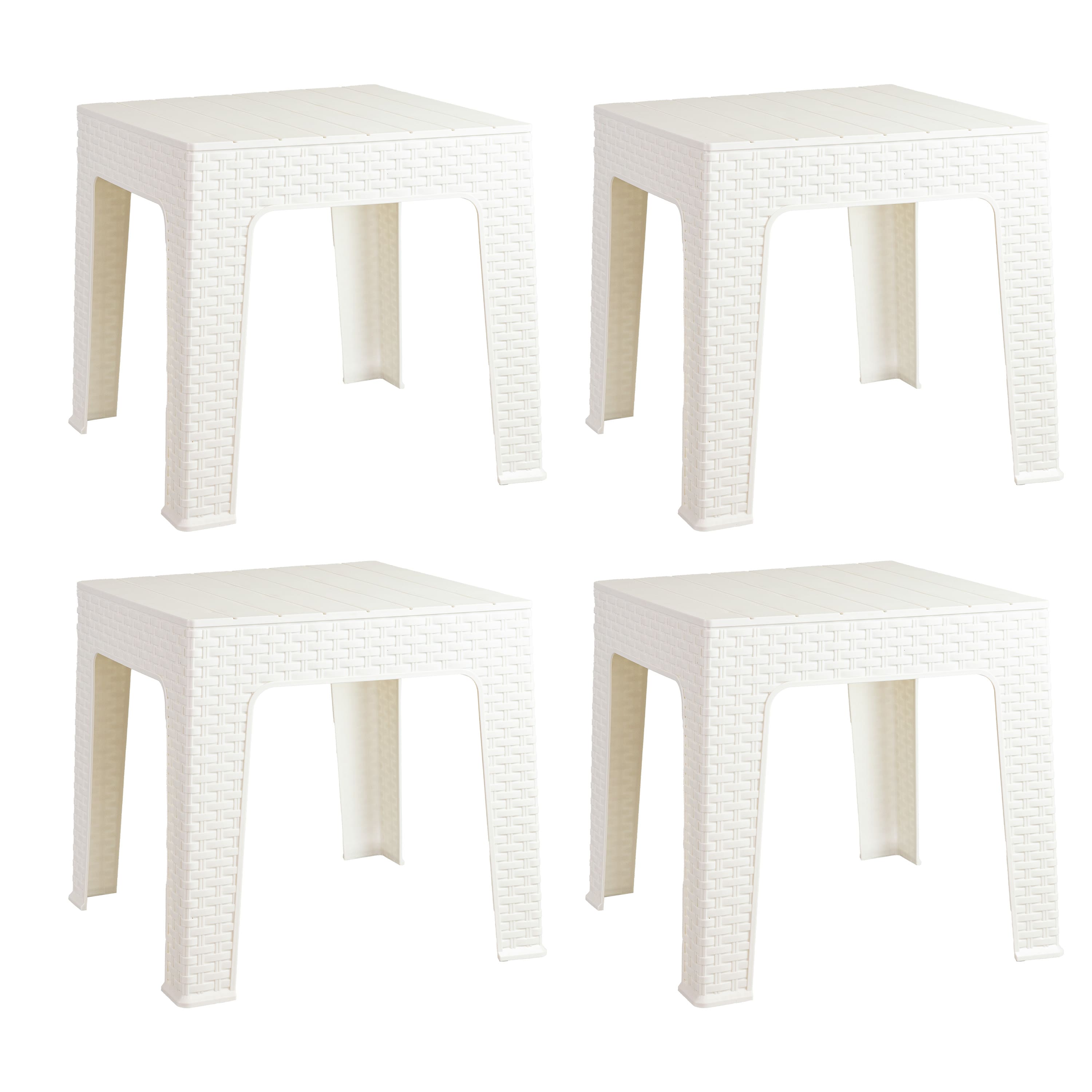 Sunnydaze - 17.75" Plastic Square Patio Side Table - Set of 4 - White