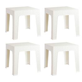 Sunnydaze - 17.75" Plastic Square Patio Side Table - Set of 4 - White