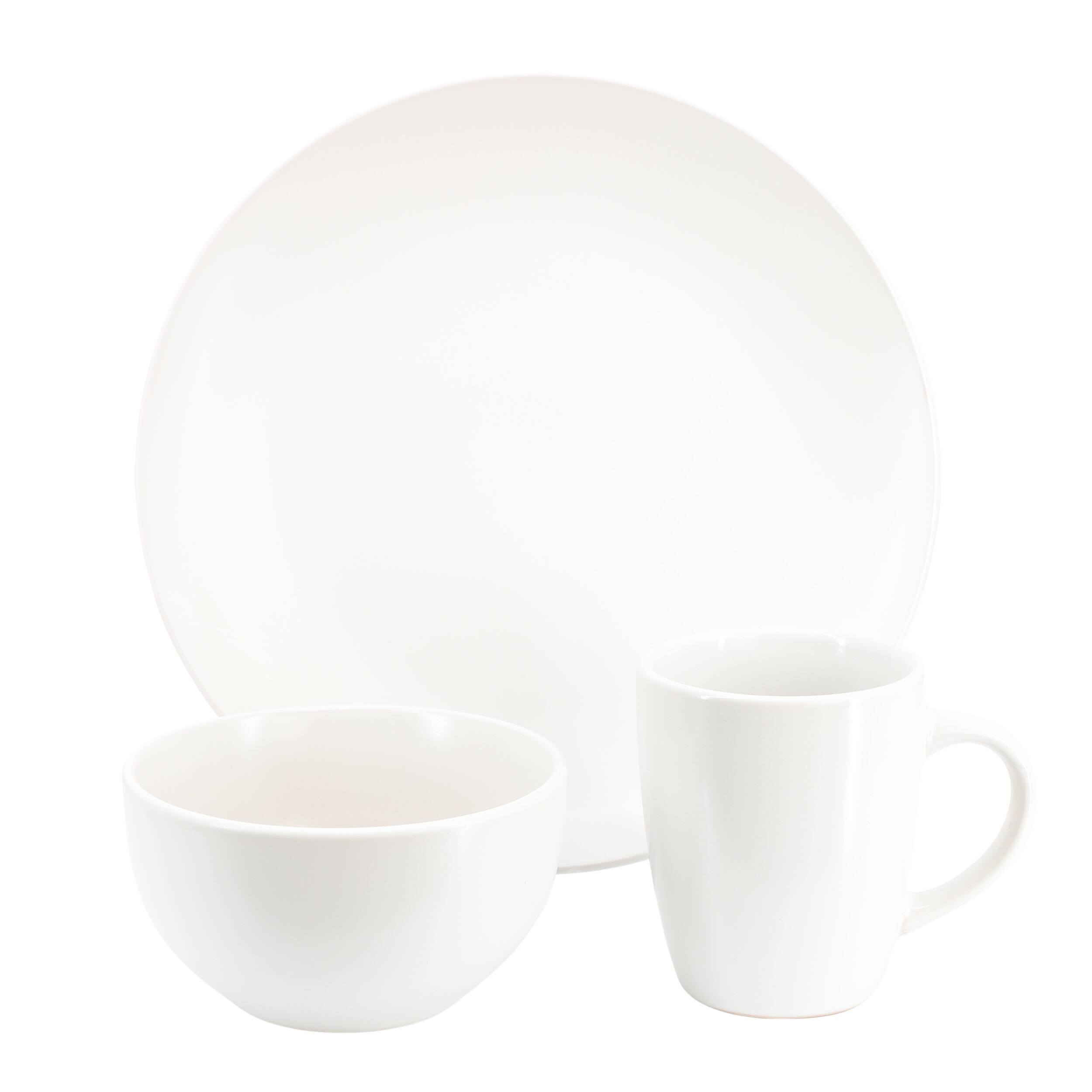Alt View 1. Gibson - Gibson Home Everyday Plus 12 Piece Round Stoneware Dinnerware Set in White - White.