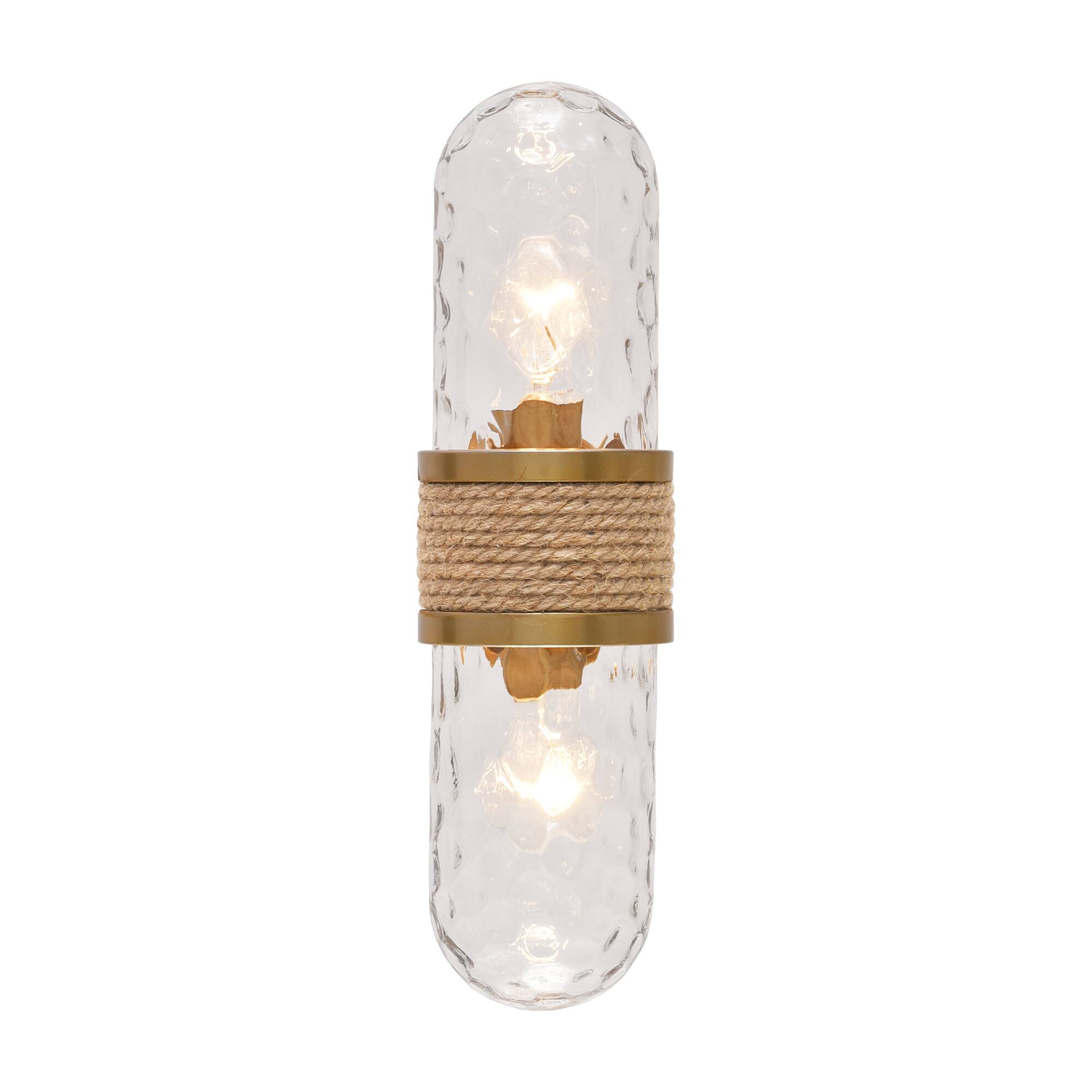 Alt View 6. Parrot Uncle - Modern Gold 2-Light Glass Rattan Jute Rope Bathroom Vanity Light Fixture - Gold.