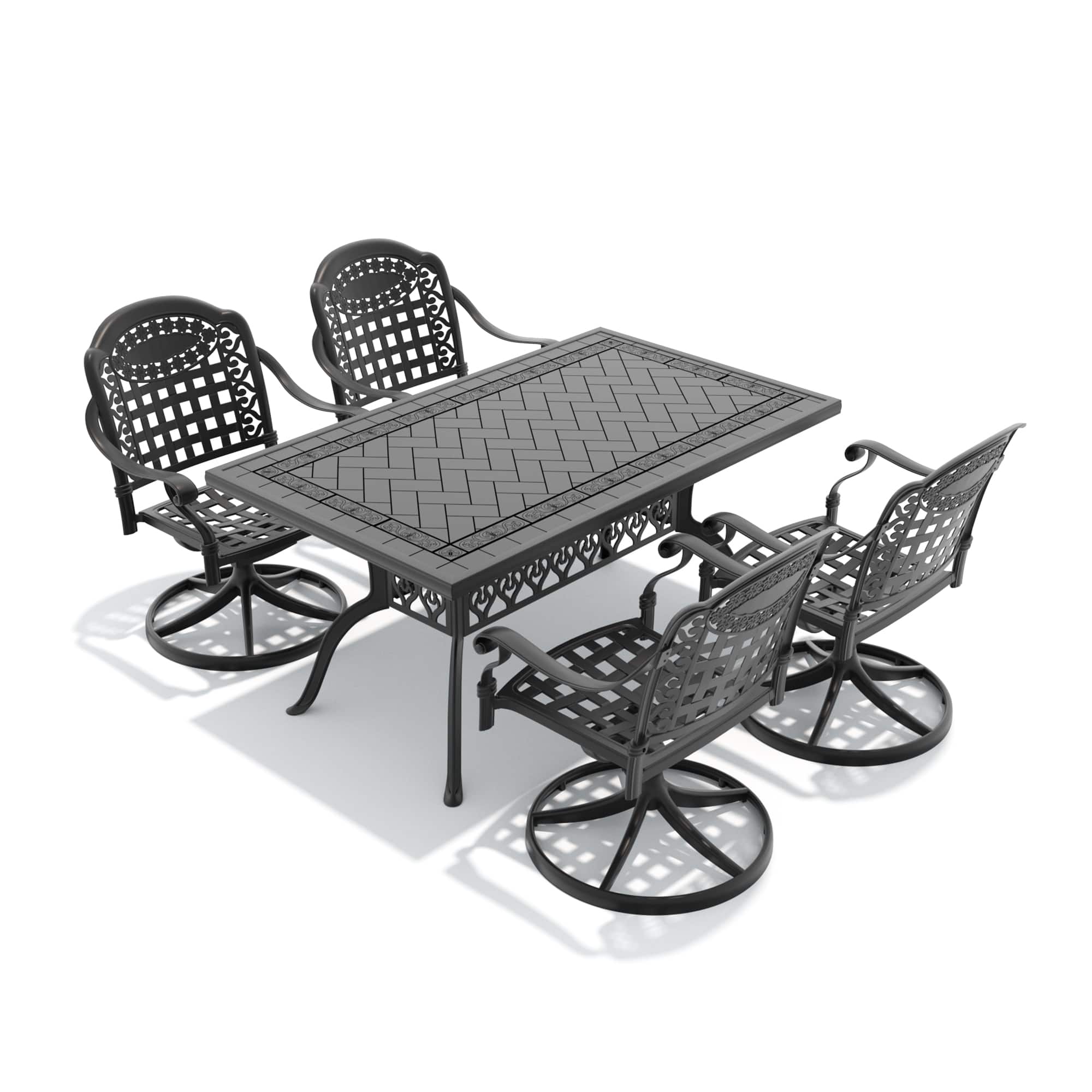 Anysun - 5-Piece Cast Aluminum Outdoor Dining Set with 4 Swivel Chairs & Rectangular Table, All-Weather Patio Furniture - Black