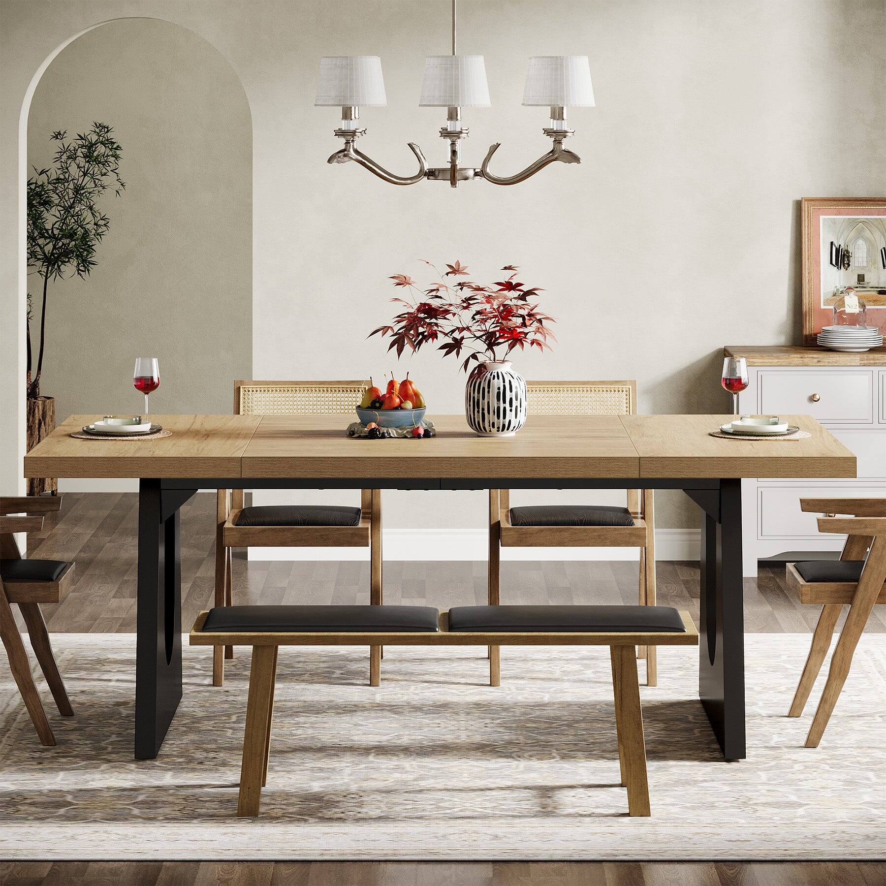 Angle. Tribesigns - Dining Table with Engineered Wood Construction, Easy-Clean Surface and Rectangular Top for Living Room - Light Brown.