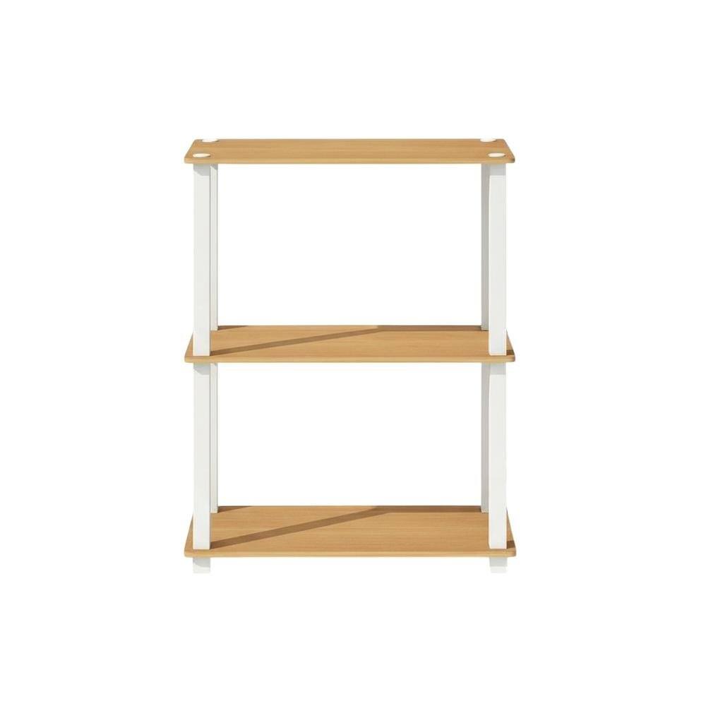 Back. FurniFact - Wood Bookcase with Open Shelves for Living Room Storage - Beech/White.