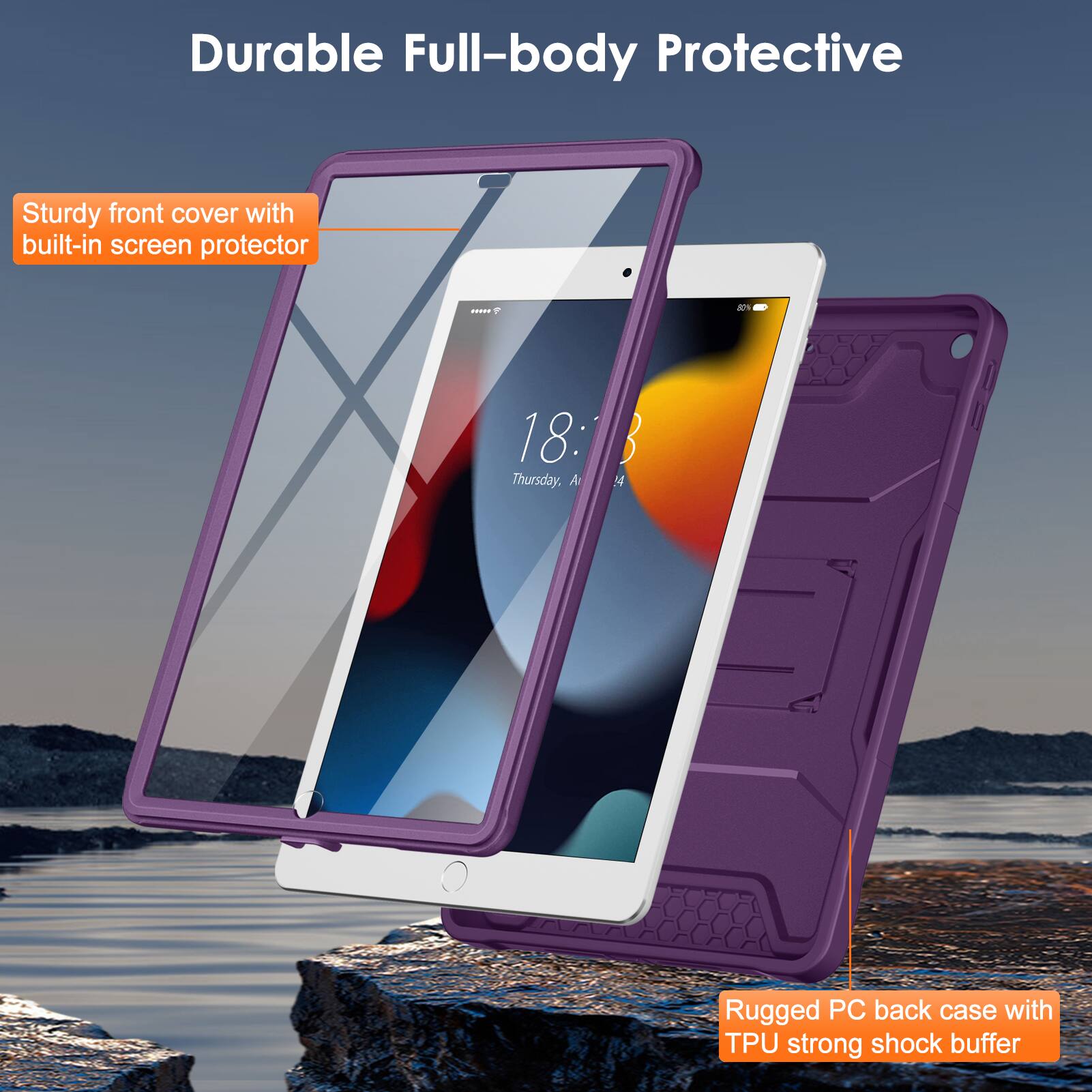 Durable Full-body Protective

Sturdy front cover with built-in screen protector

Rugged PC back case with TPU strong shock buffer
