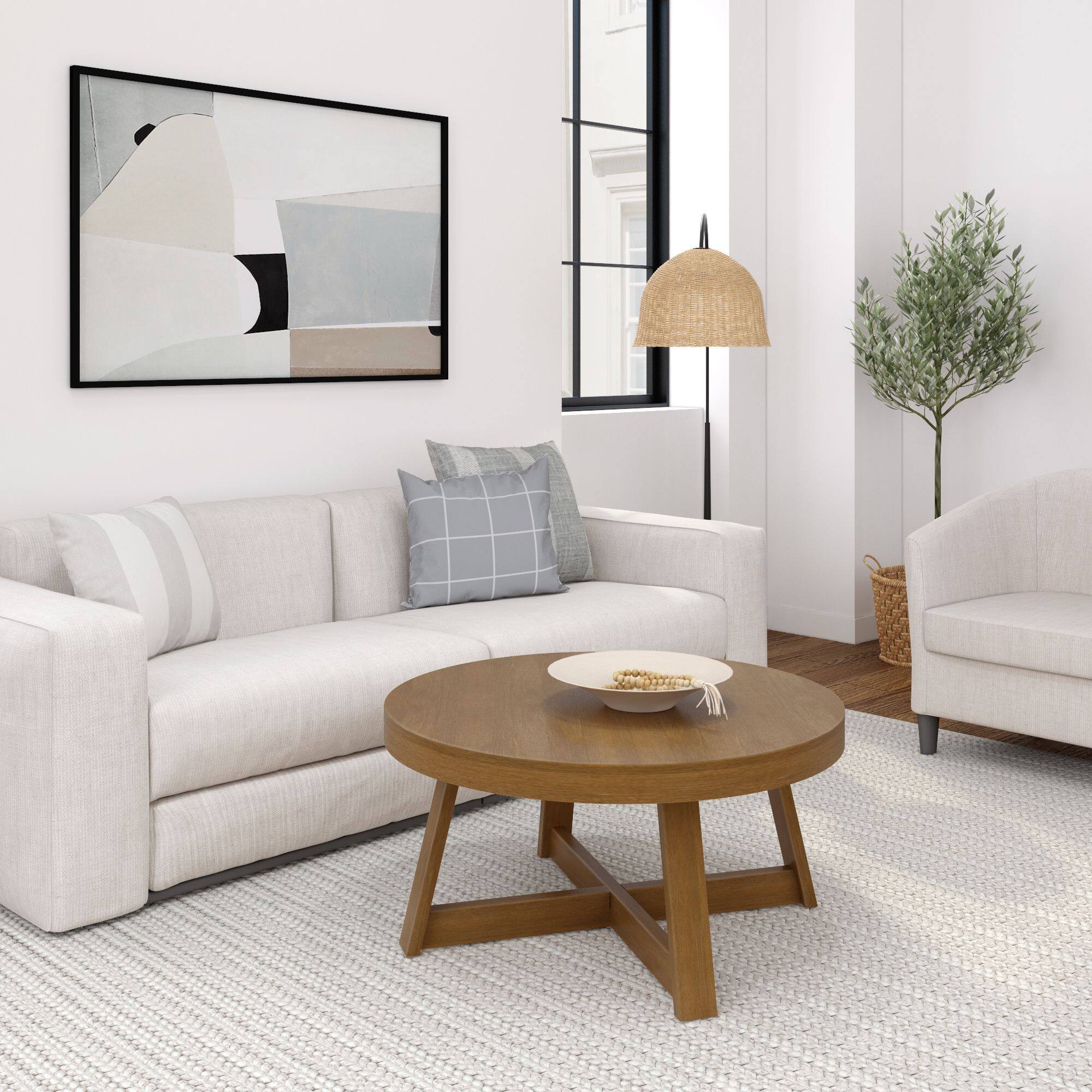 Alt View 4. Plank+Beam - Classic Round Coffee Table (36in x 36in / 910mm x 910mm), Pecan Wirebrush - Pecan Wirebrush.