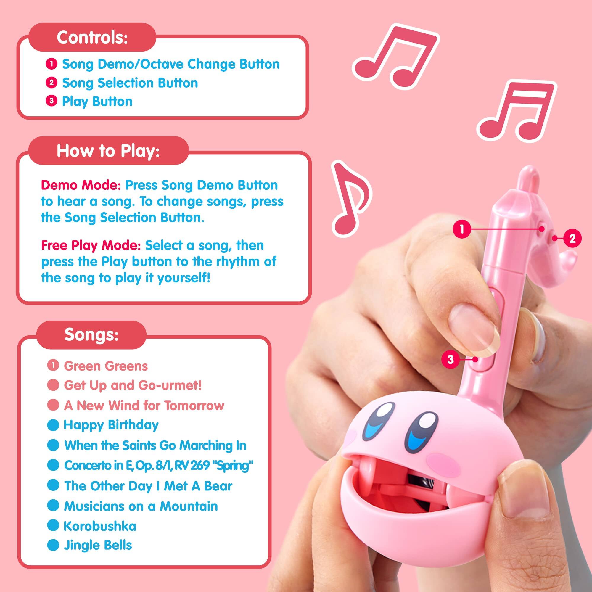 Controls:  
1. Song Demo/Octave Change Button  
2. Song Selection Button  
3. Play Button  

How to Play:  
Demo Mode: Press Song Demo Button to hear a song. To change songs, press the Song Selection Button.  

Free Play Mode: Select a song, then press the Play button to the rhythm of the song to play it yourself!  

Songs:  
1. Green Greens  
   - Get Up and Go-urmet!  
   - A New Wind for Tomorrow  
   - Happy Birthday  
   - When the Saints Go Marching In  
   - Concerto in E, Op. 8/, RV269 "Spring"  
   - The Other Day I Met A Bear  
   - Musicians on a Mountain  
   - Korobushka  
   - Jingle Bells