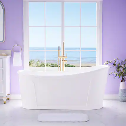 Front. WELLFOR - Luxor 66 in. x 30 in. Acrylic Oval Freestanding Soaking Bathtub with Drain and Overflow - White.