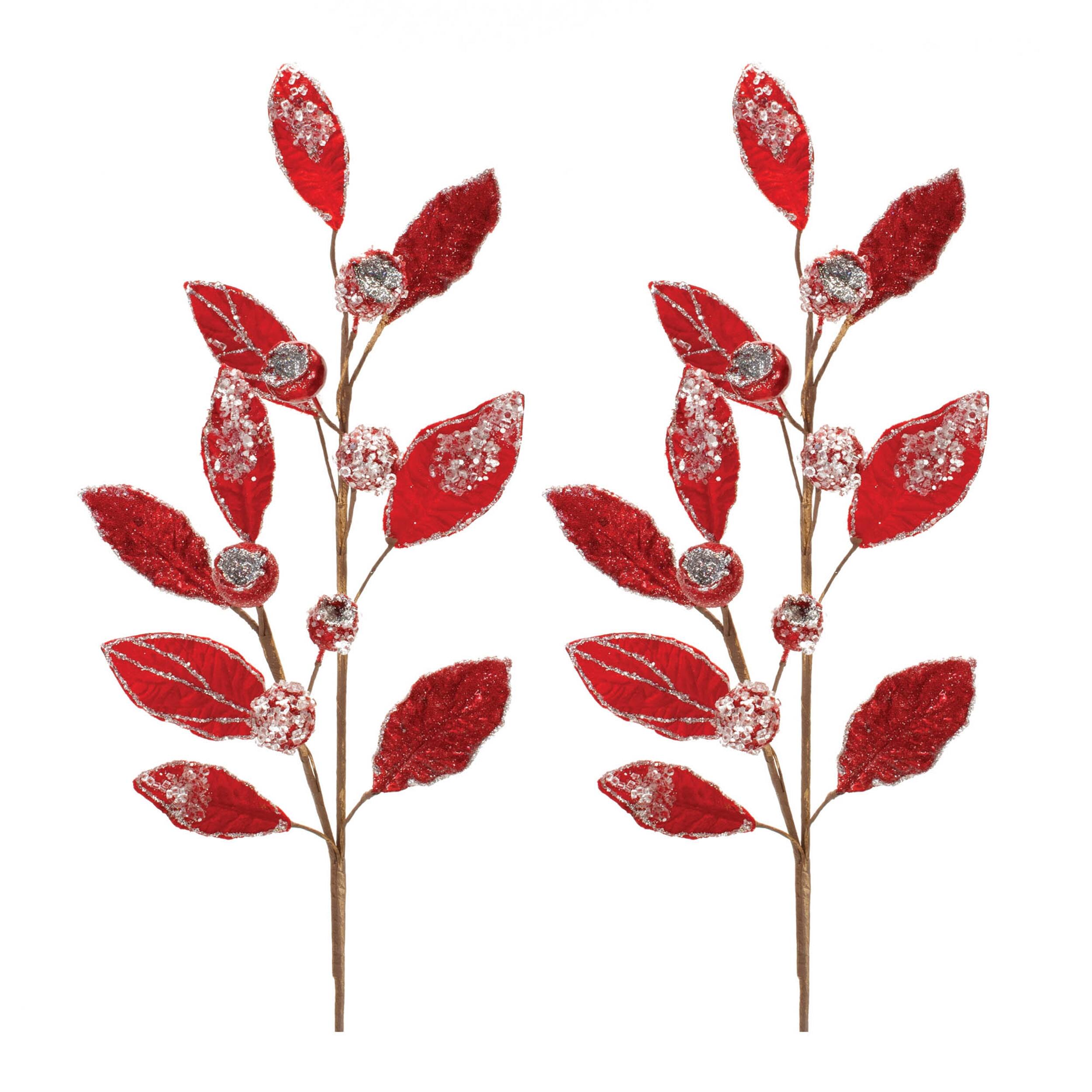 Left. BreeBe - Beaded Red Leaf Stem (Set of 2) - Red.