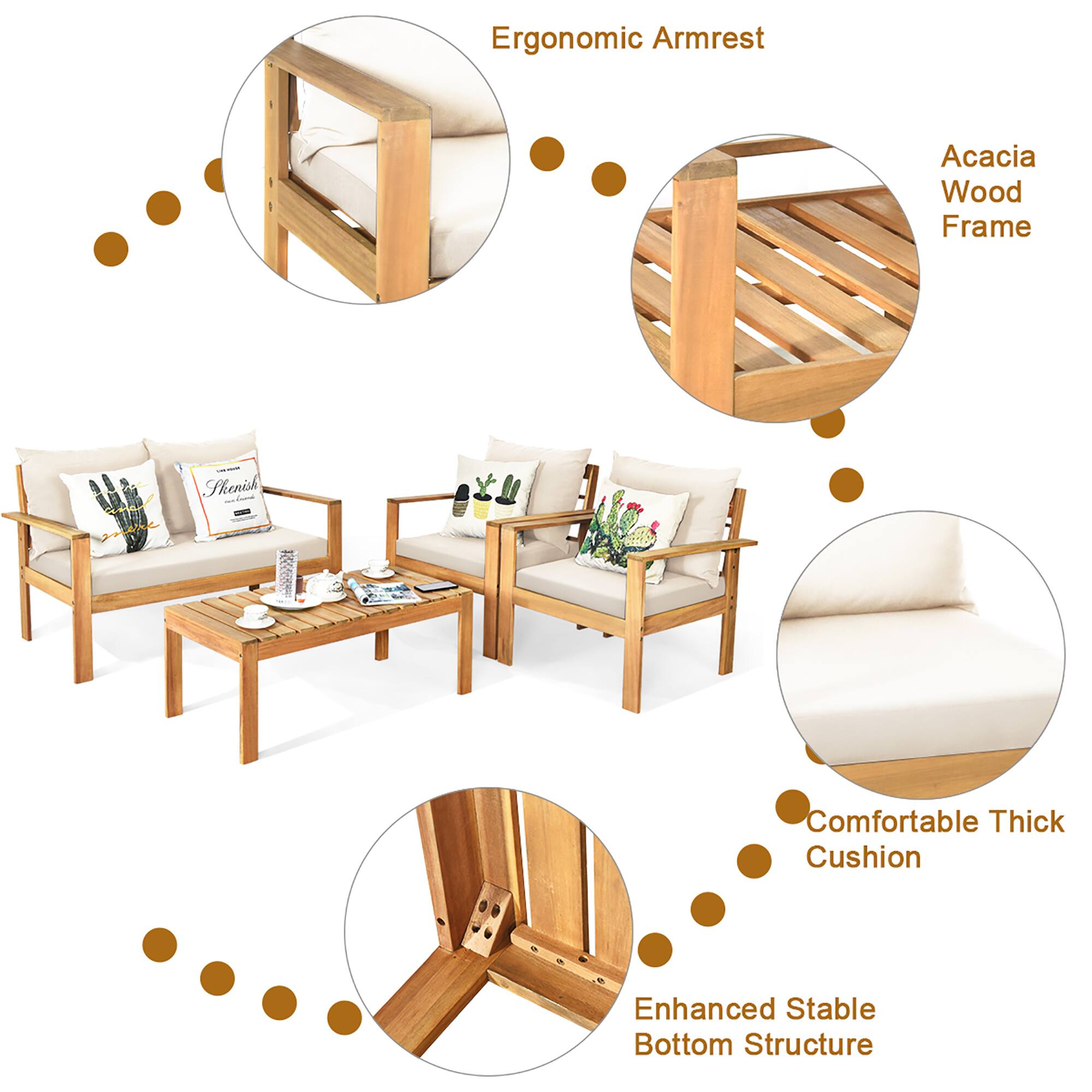 Ergonomic Armrest, Acacia Wood Frame, Comfortable Thick Cushion, Enhanced Stable Bottom Structure