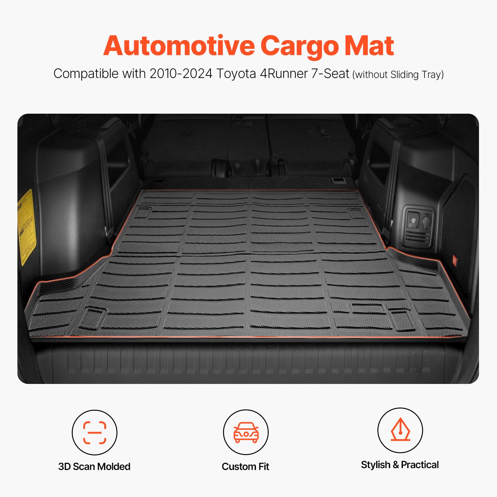 Automotive Cargo Mat  
Compatible with 2010-2024 Toyota 4Runner 7-Seat (without Sliding Tray)  

3D Scan Molded  
Custom Fit  
Stylish & Practical