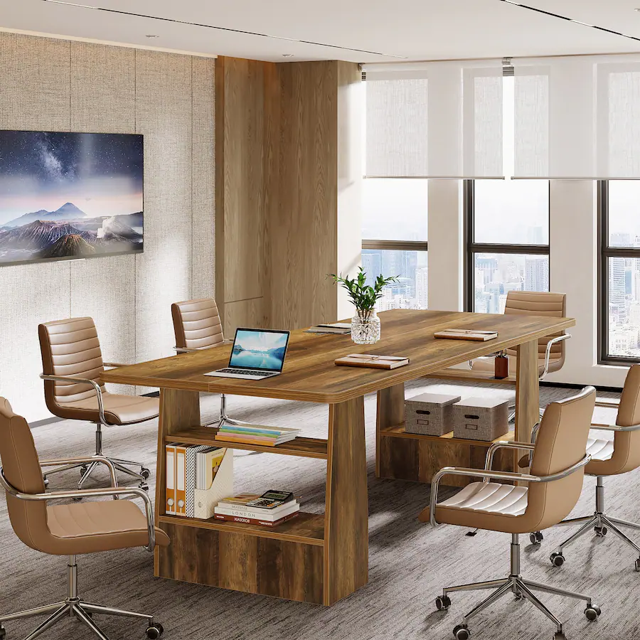 Conference Table Above Tribesigns Conference Table with Wood Grain Finish and Rectangular Top ...
