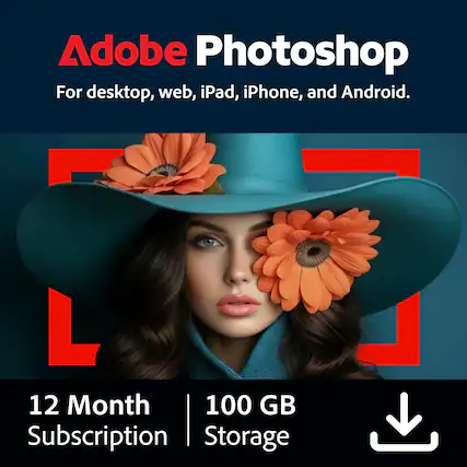 Adobe Photoshop
For desktop, web, iPad, iPhone, and Android.
12 Month Subscription
100 GB Storage