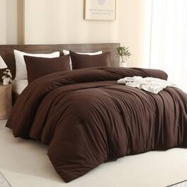 Stylel Star - Earthy Brown Comforter Full Size Neutral 3 Pieces Set Lightweight Solid Bedding All Seasons Soft Fluffy (80x90in - Brown-Queen (90''x90'')