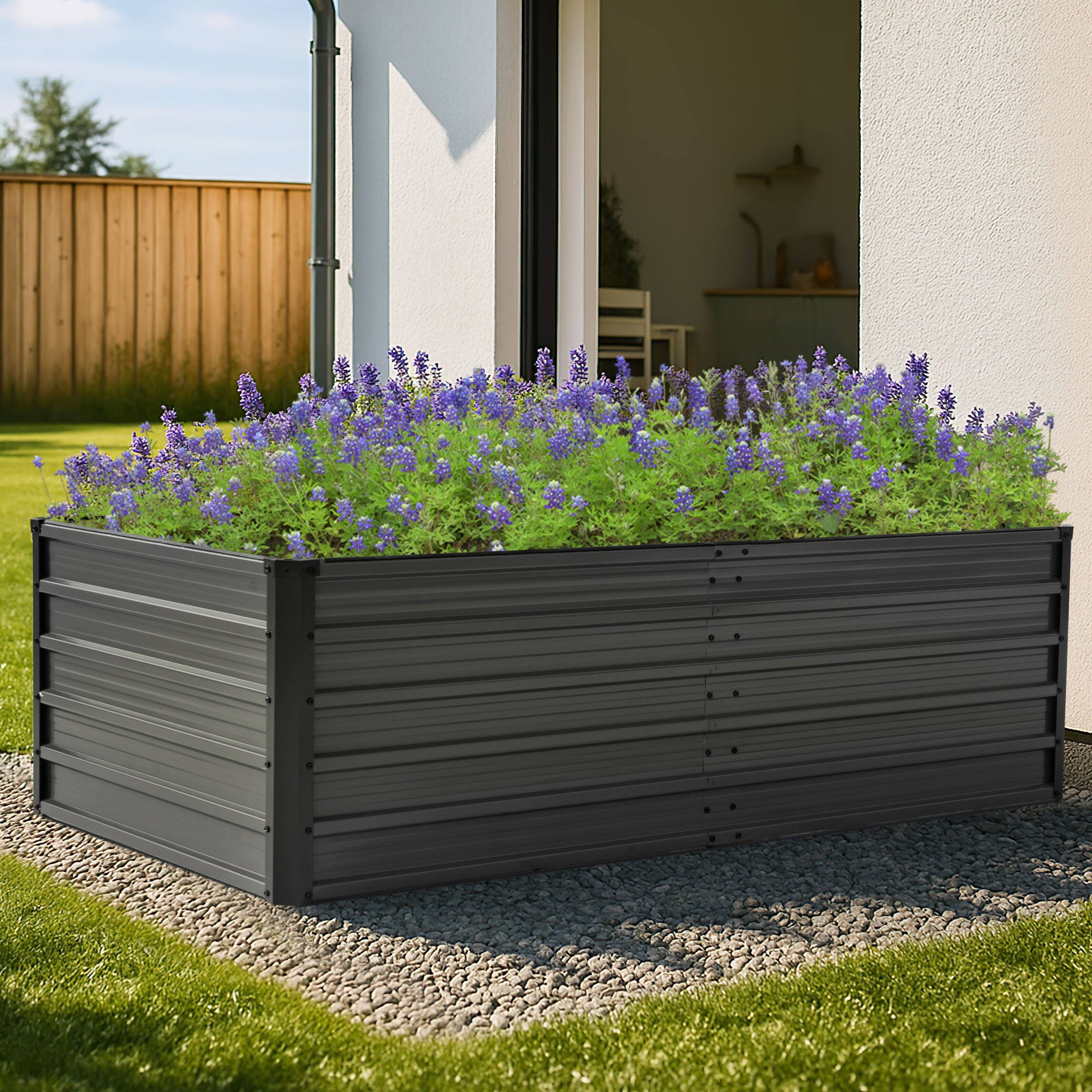 Left. Nuu Garden - 6x3x2ft Rectangular Galvanized Raised Garden Bed Metal Planter Box for Vegetables Flowers Herb - Dark Gray.